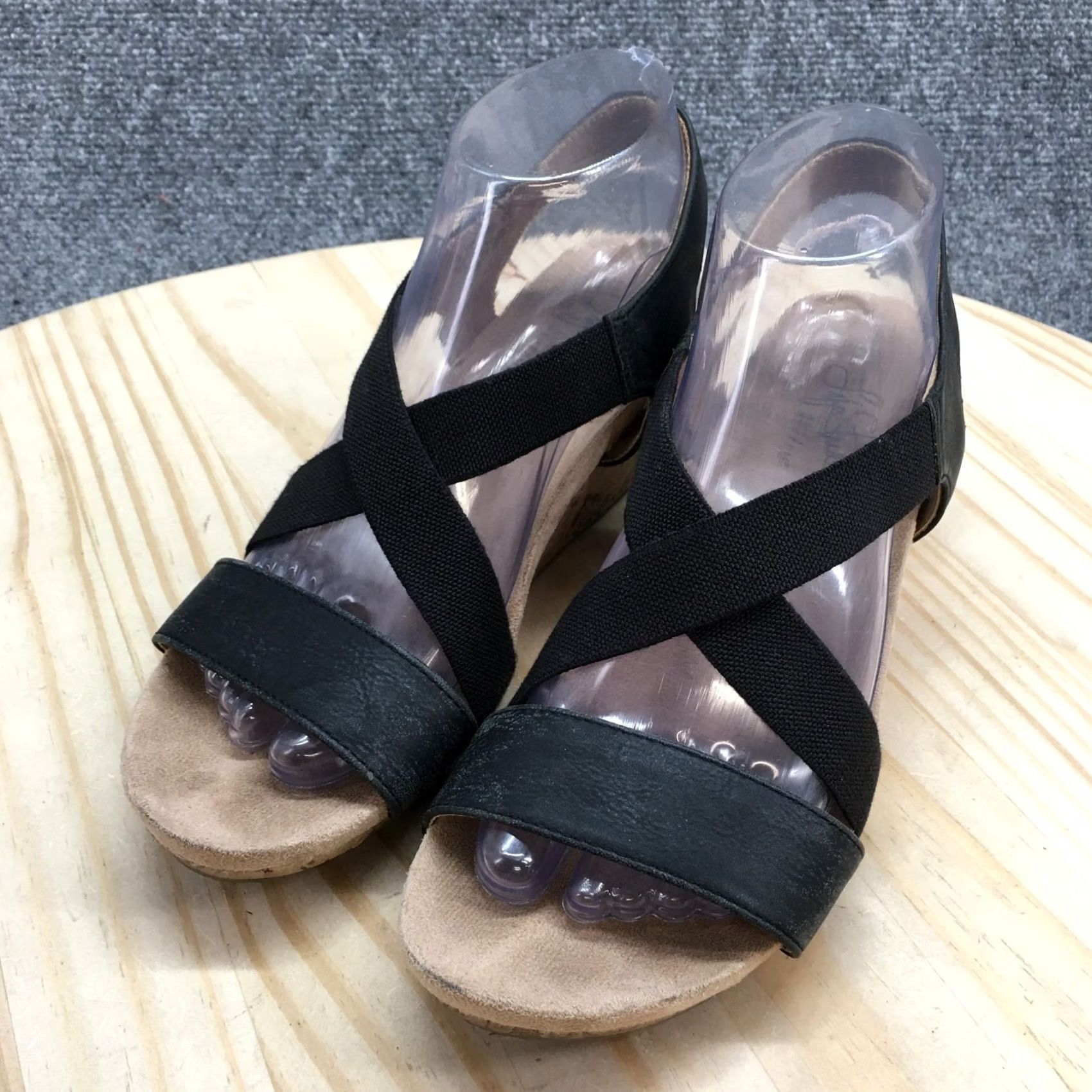 Vintage LifeStride Sandals Womens 7.5 M Black Wedge Slingback Crisscross Strap Comfort Size US 8 / IT 38 - 5 Thumbnail