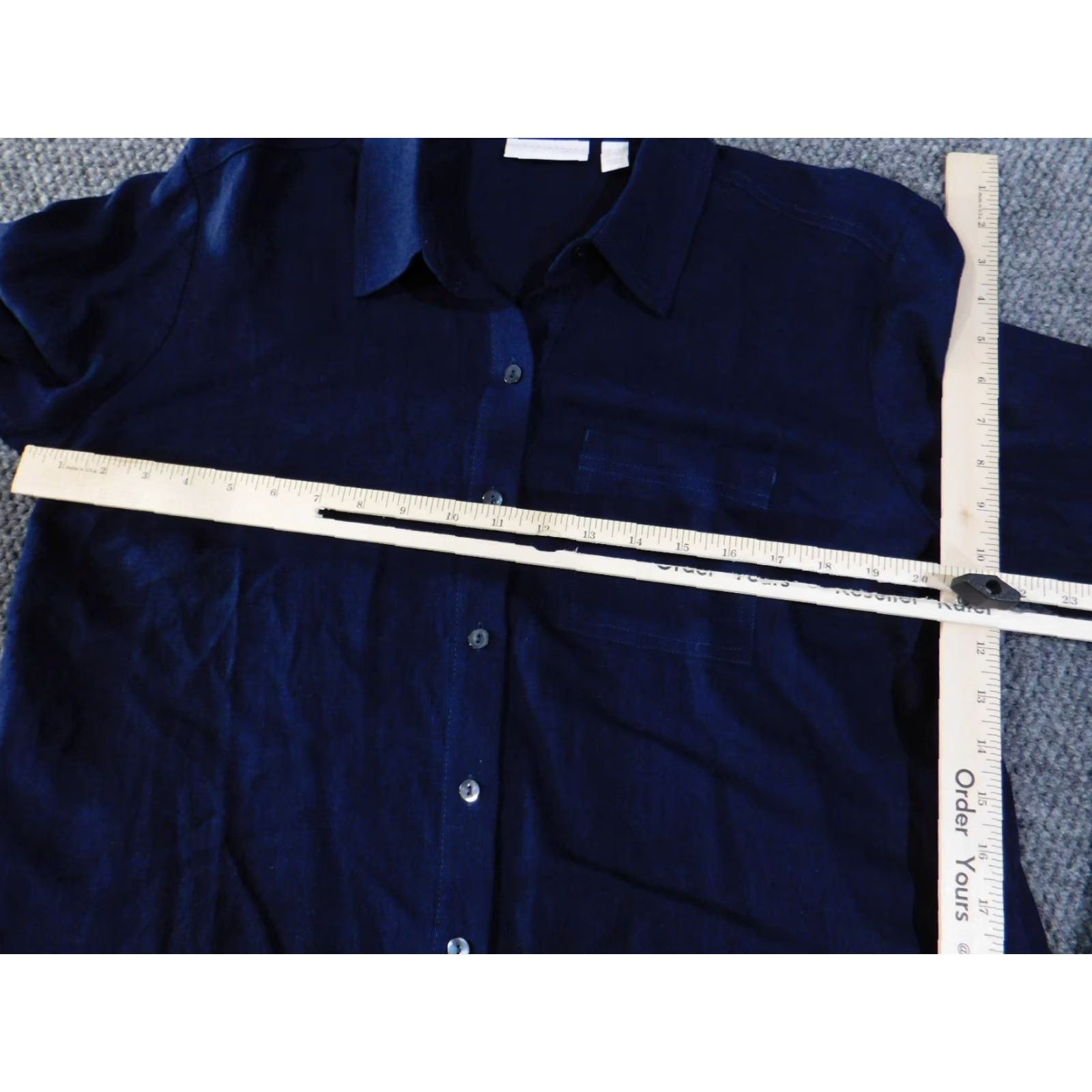 Vintage Susan Graver Shirt Womens Petite Small Navy Blue Linen Blend Button Front Casual Size S / US 4 / IT 40 - 5 Thumbnail
