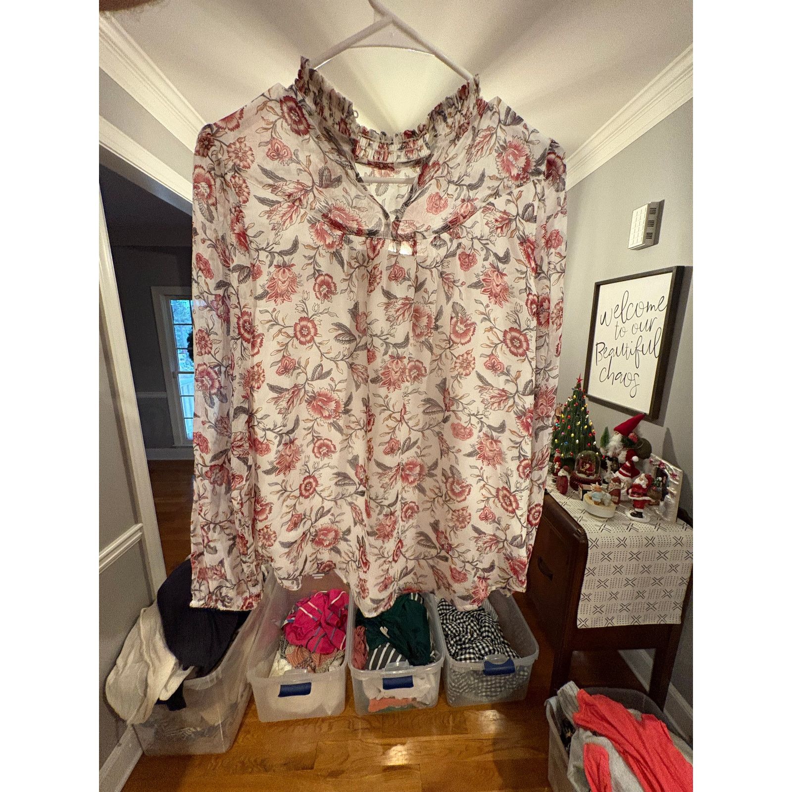 Loft LOFT Women’s XS Floral Blouse Cream Pink Long Sleeve Size XS / US 0-2 / IT 36-38 - 2 Thumbnail