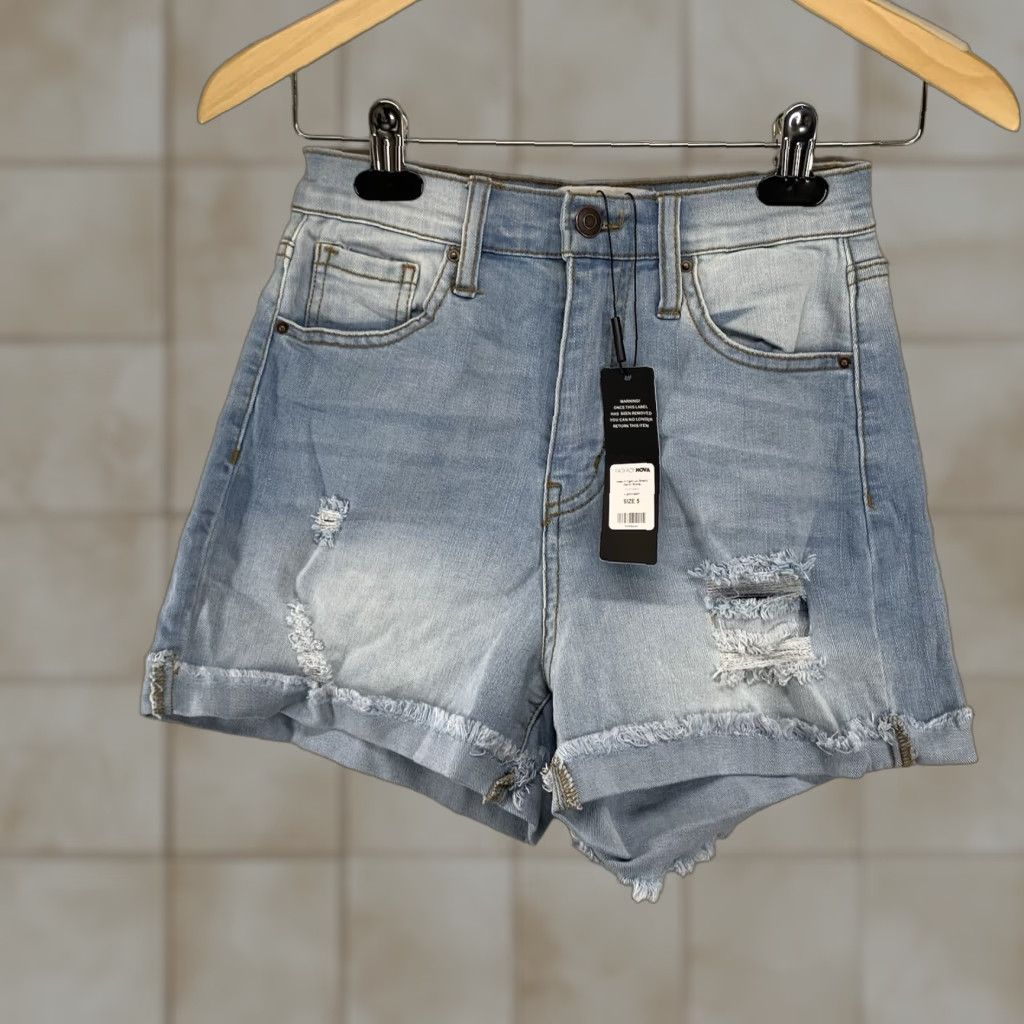 Fashion Nova VINTAGE Fashion Nova Women's High Rise Denim Shorts Casual Summer 5 Blue Cotton Spandex Size 27" / US 4 / IT 40 - 1 Thumbnail