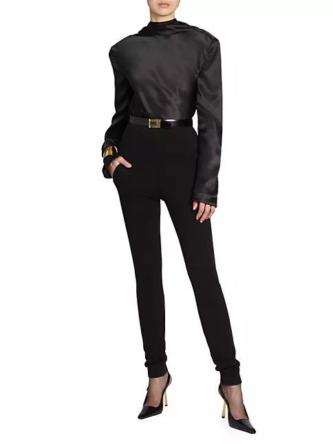 Saint Laurent Paris o1s1wg111124 Cowl-Back Blouse in Silk Satin in Black Size XS / US 0-2 / IT 36-38 - 3 Thumbnail
