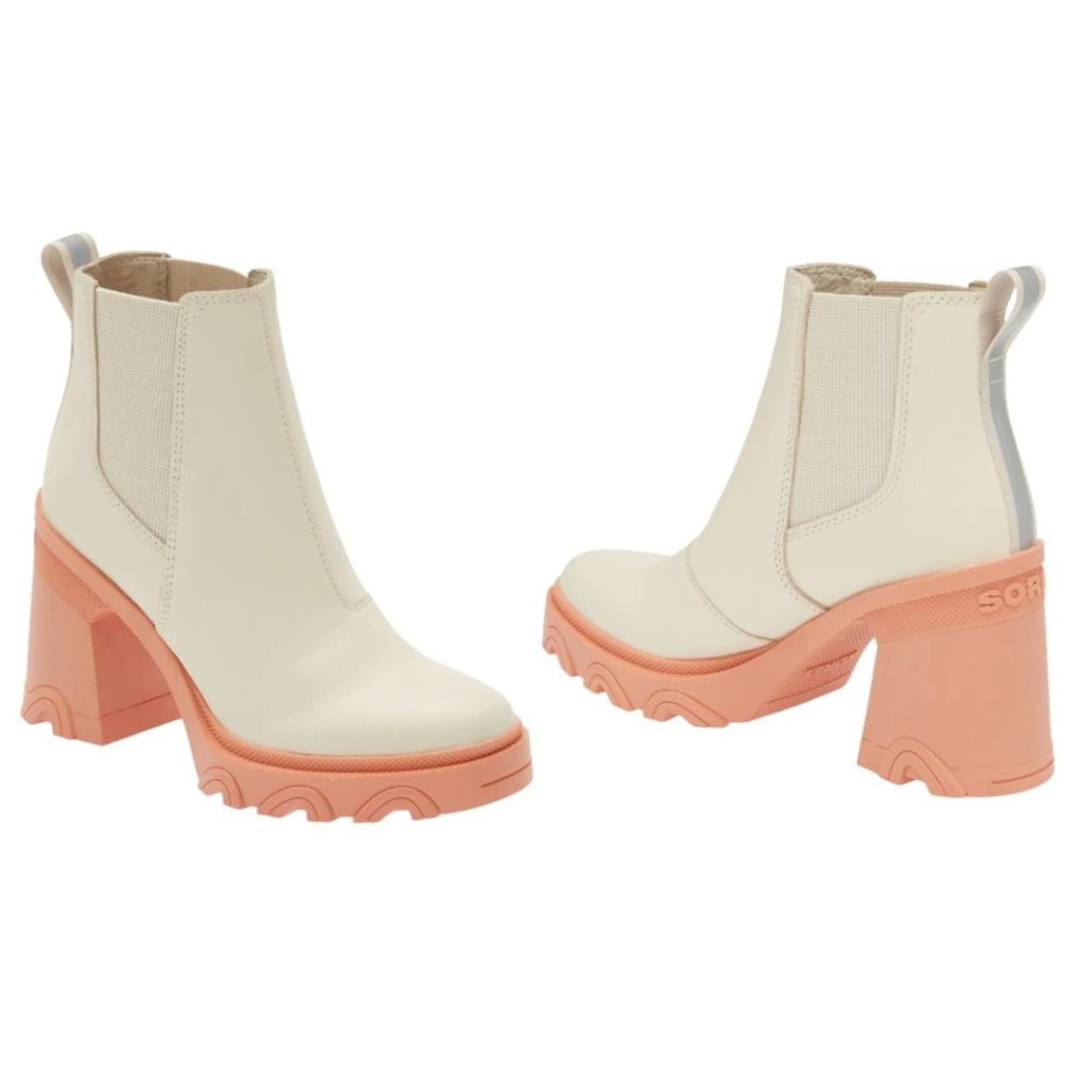 image of Sorel Brex Waterproof Platform Block Heel Shoes Boot Pink Size 8.5 in Cream, Women's