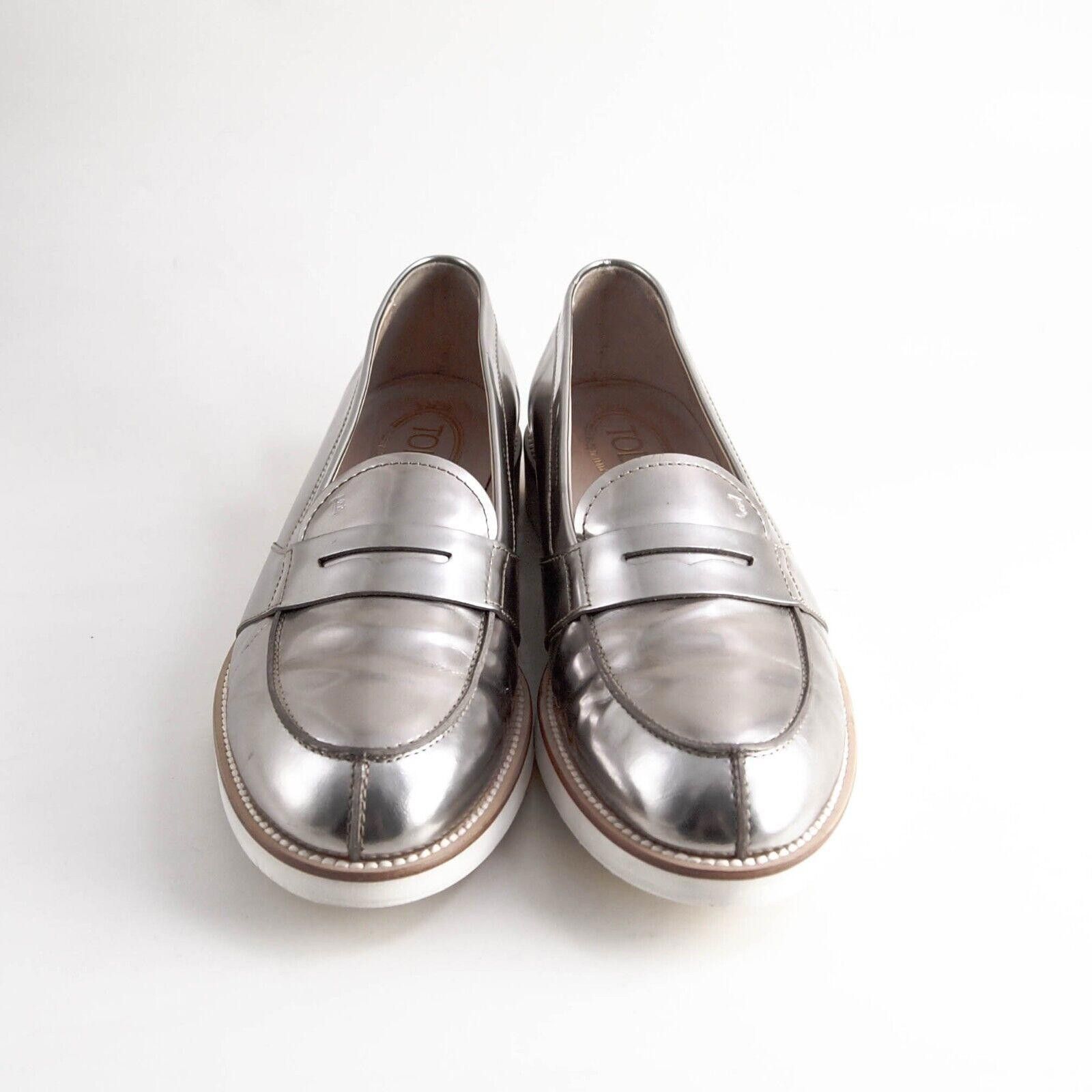 Tod's TODs Penny Loafers Silver Mirror Leather EU 40.5 US 10.5 Size US 10.5 / IT 40.5 - 1 Thumbnail