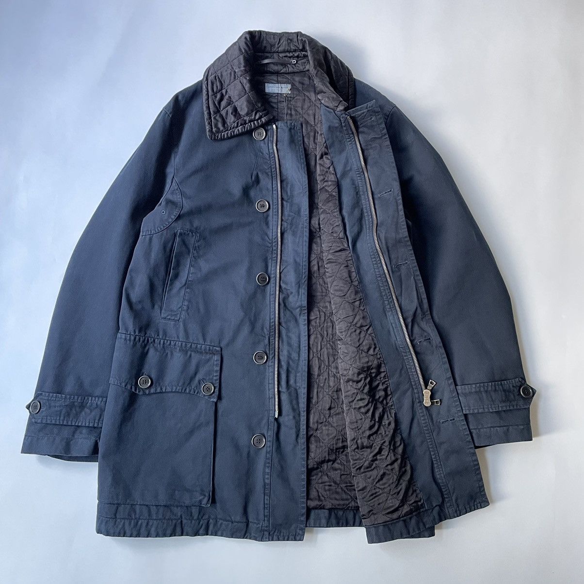 Dries Van Noten Quilted Collar Blue Utility Parka Size US L / EU 52-54 / 3 - 10 Thumbnail