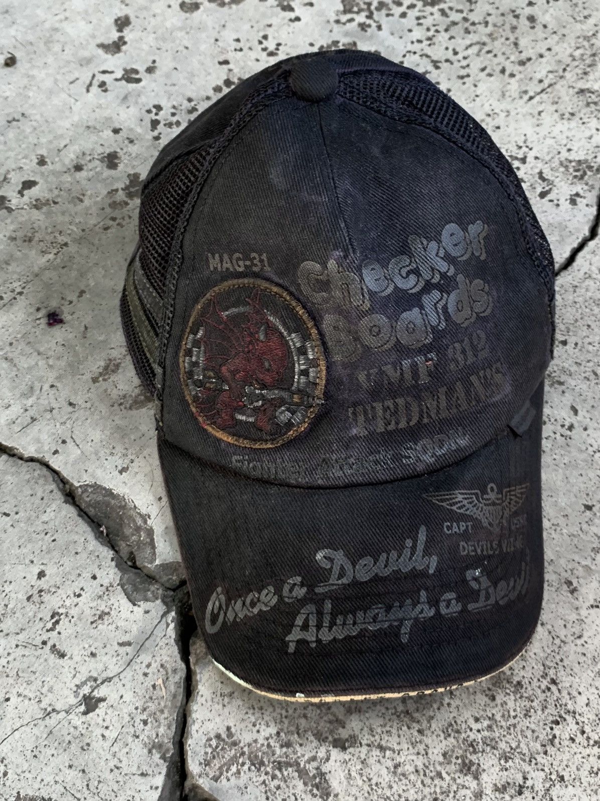 Tedman Tedman Thrashed Trucker Cap Red Devil Marine Fighter Patch Size ONE SIZE - 14 Thumbnail