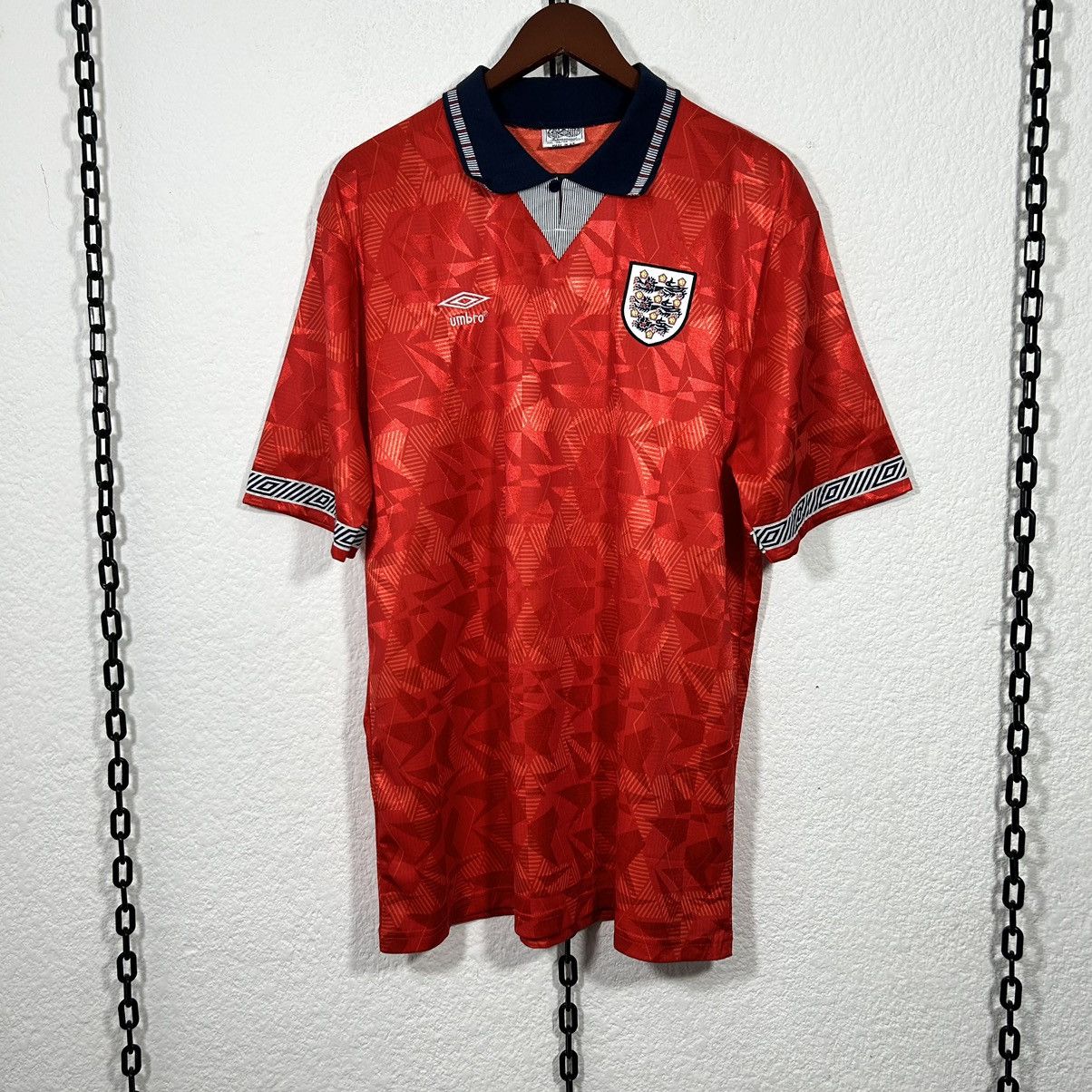 image of Soccer Jersey x Umbro World Cup 1990 England Away Kit in Red, Men's (Size 2XL)