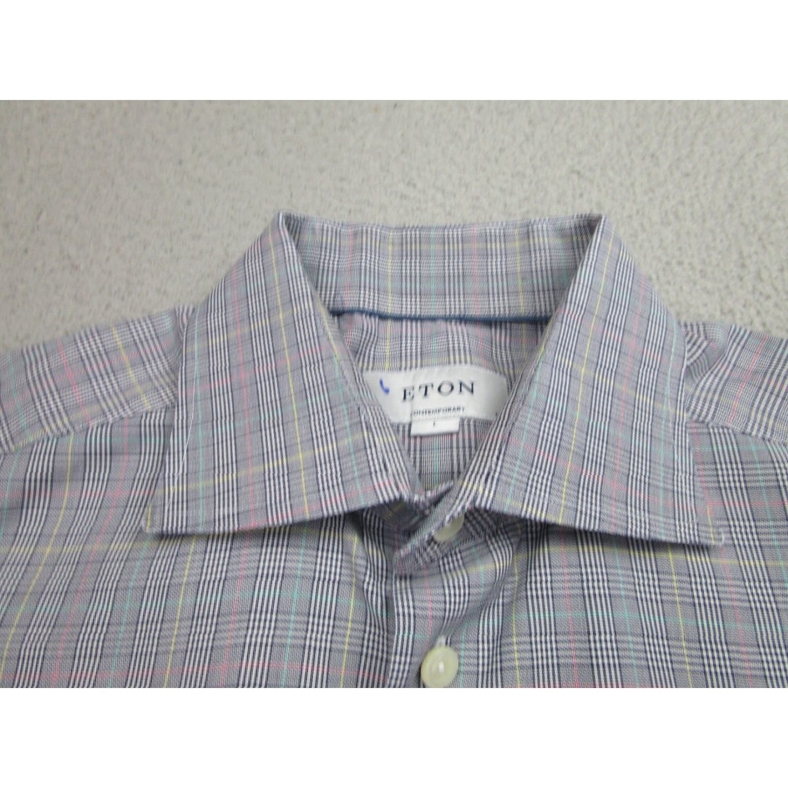 Eton VINTAGE Eton Shirt Mens Large Multi Plaid Dress Shirt 100% Cotton Long Sleeve Blue Mens L 16 Neck - 1970s? Size 42R - 4 Thumbnail