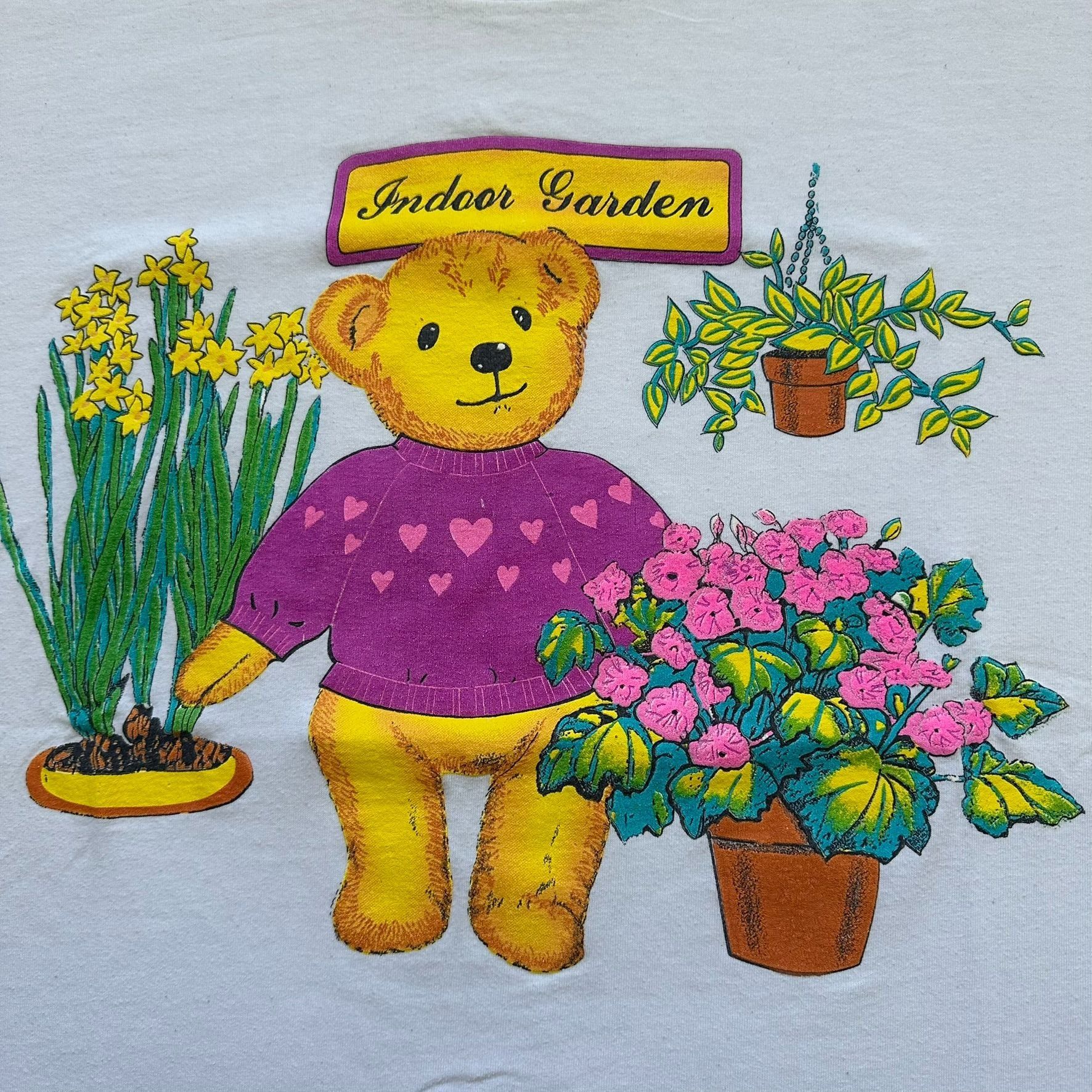 Vintage Vintage 90s Teddy Bear Flower Garden T-Shirt Cute Grandma Co Size US XL / EU 56 / 4 - 2 Thumbnail