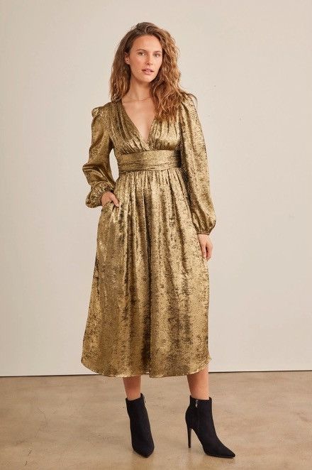 Other In February Floral Metalic Plunge Long Sleeve Midi NWT Dress Size M / US 6-8 / IT 42-44 - 1 Thumbnail