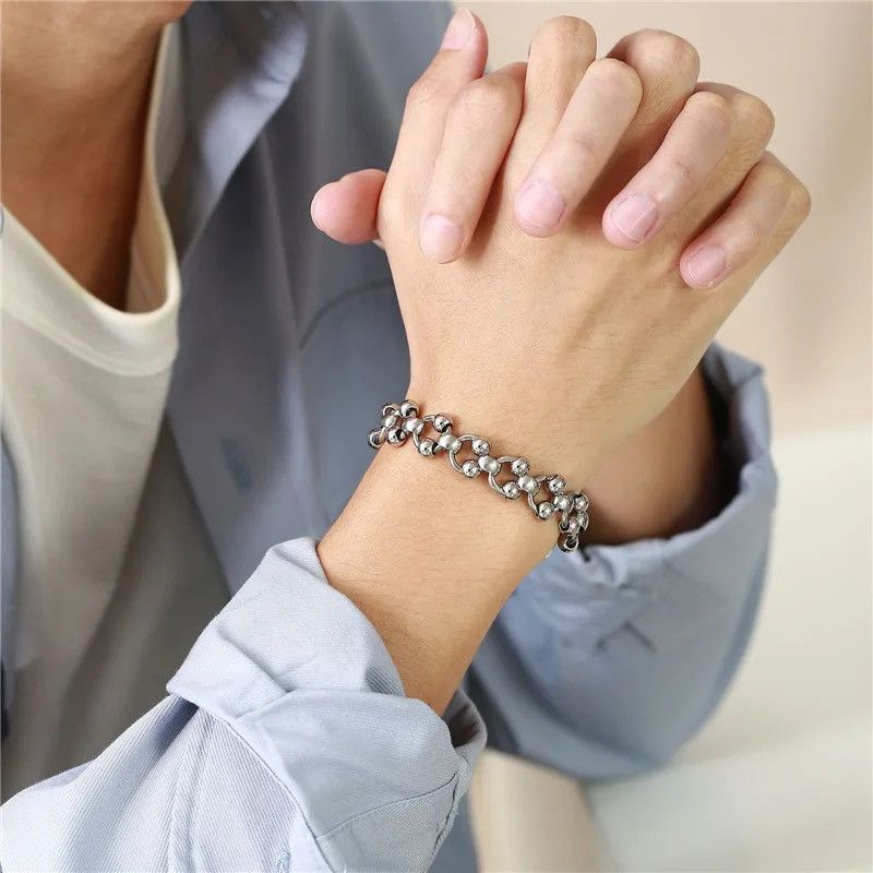 Vintage Steel Ball Bead Link Bracelet Size ONE SIZE - 5 Thumbnail