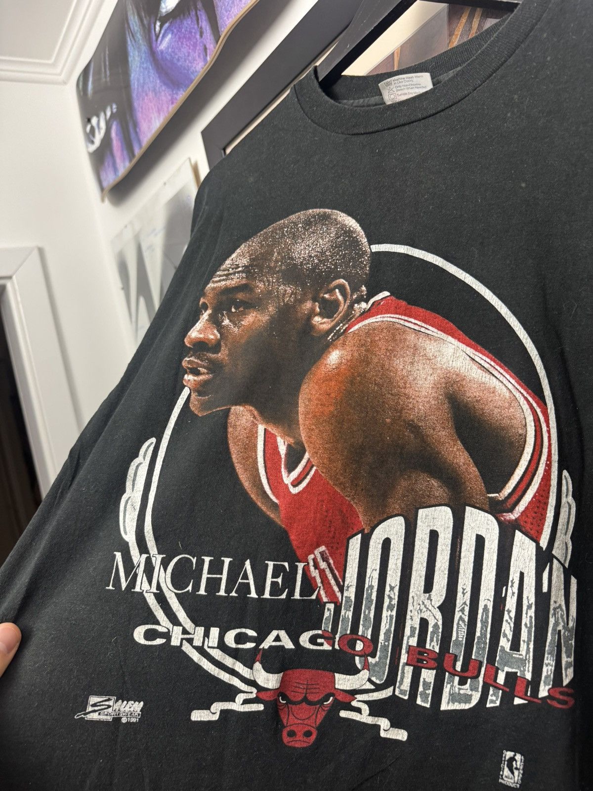Salem Sportswear 1991 Single Stitch Micheal Jordan Chicago Bulls Vintage Tee Size US L / EU 52-54 / 3 - 2 Thumbnail