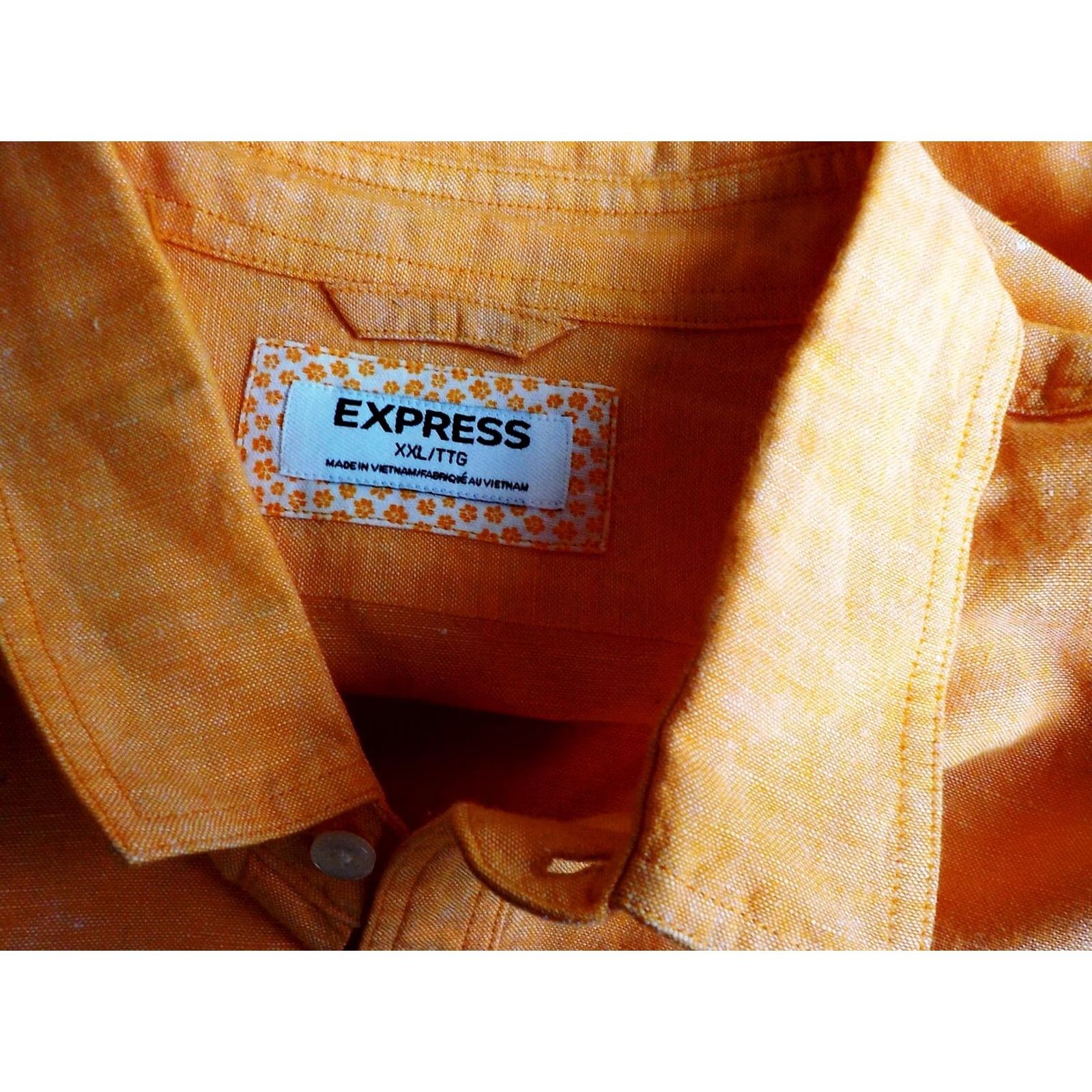 Express EXPRESS Men's Long Sleeve Button Front Linen Blend Shirt Orange XXL Size US XXL / EU 58 / 5 - 4 Thumbnail