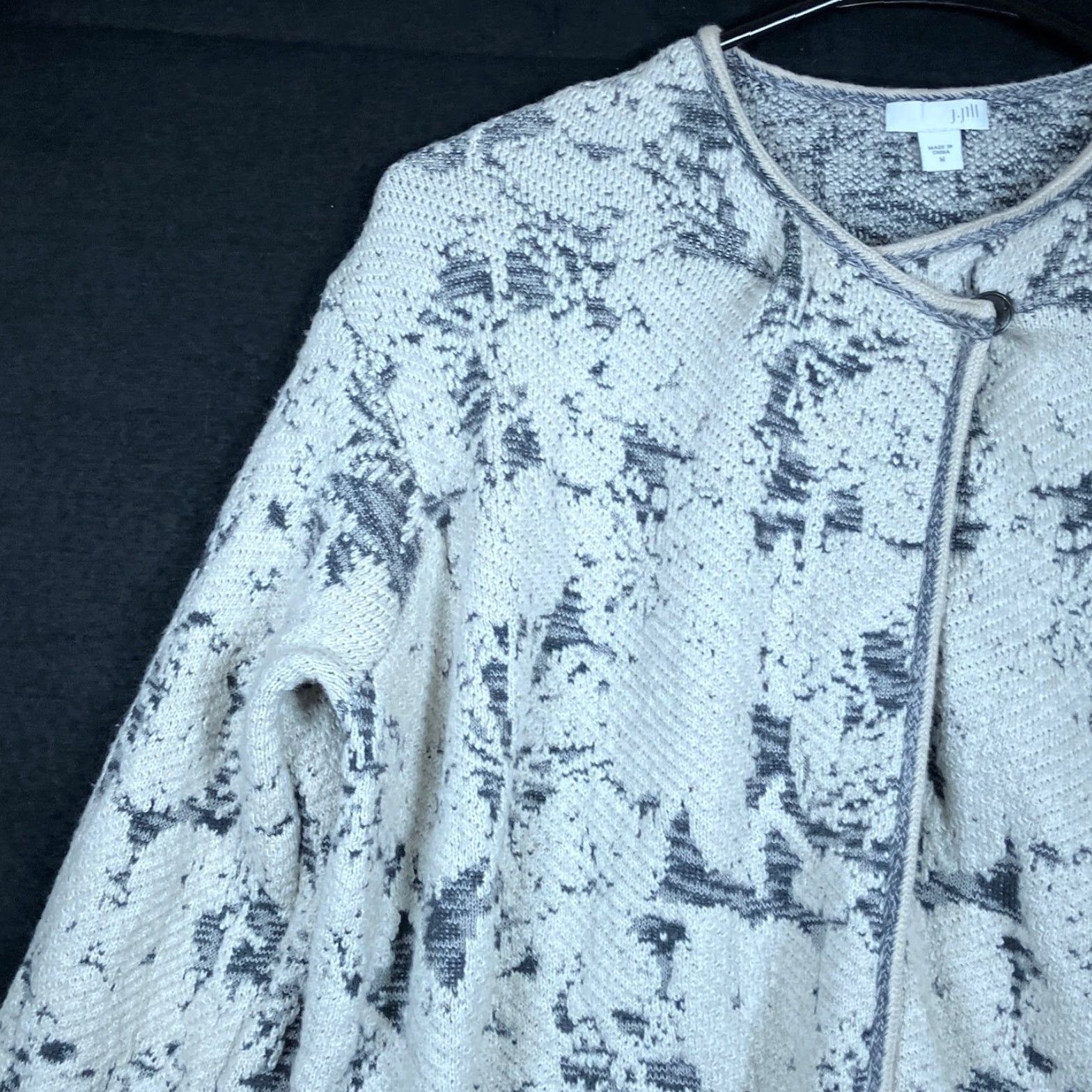J. Jill J Jill Womens Cardigan Sweater Longline Multi Artisanal Jacquard Open Long Sleeve M - Regular Fit, White, Knit, Casual, Workwear, Fall/Spring/Winter Size M / US 6-8 / IT 42-44 - 4 Thumbnail
