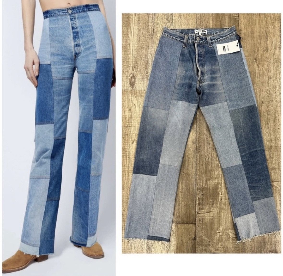 image of Levis Levi's Re/donehigh Rise Patchwork Jeans in Blue, Women's (Size 26)