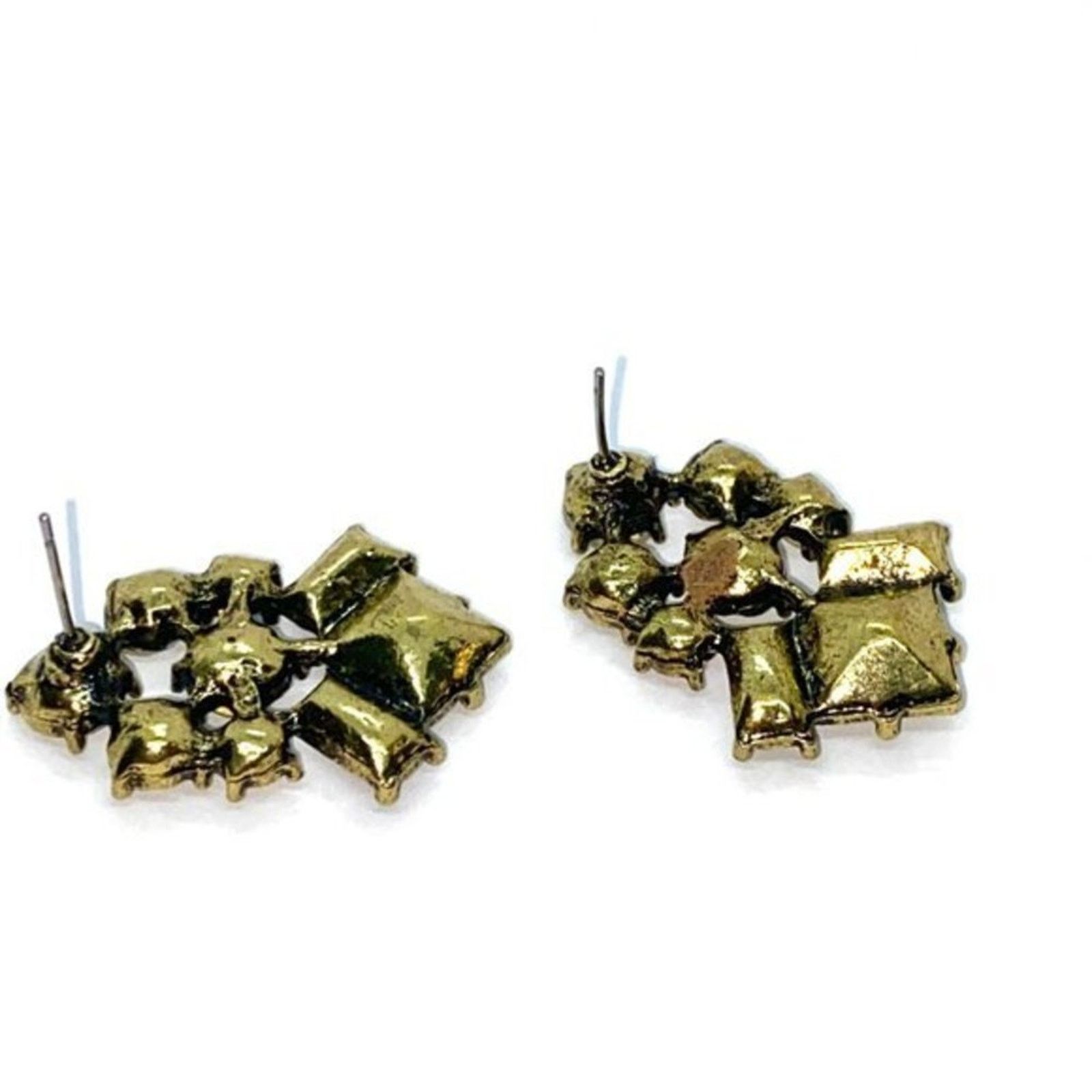 Handmade Gold-Tone Rhinestone Stud Statement Earrings Size ONE SIZE - 4 Thumbnail