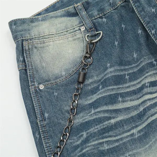 Japanese Brand Men's trendy lightning distressed washed jeans Size US 32 / EU 48 - 4 Thumbnail