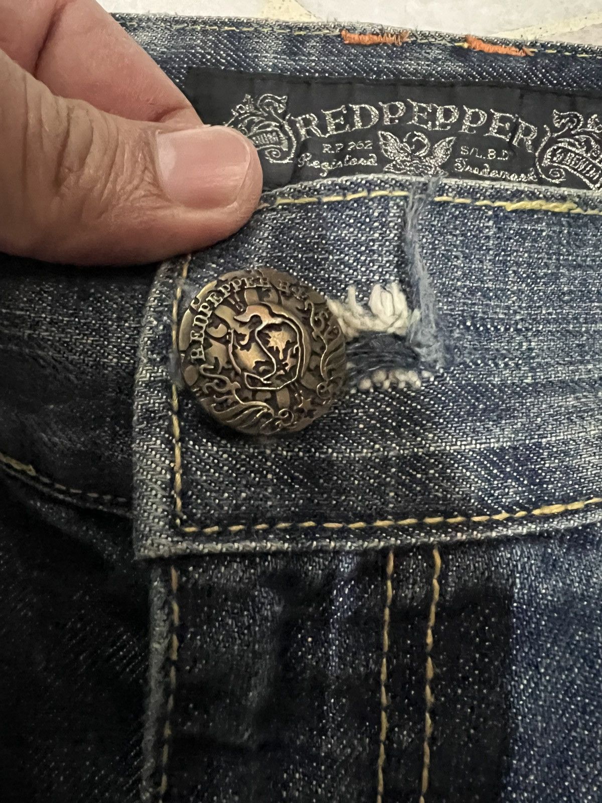 If Six Was Nine × Japanese Brand FLARE 90’s RED PEPPER CLAW DISTRESS JEAN Size US 35 - 21 Thumbnail