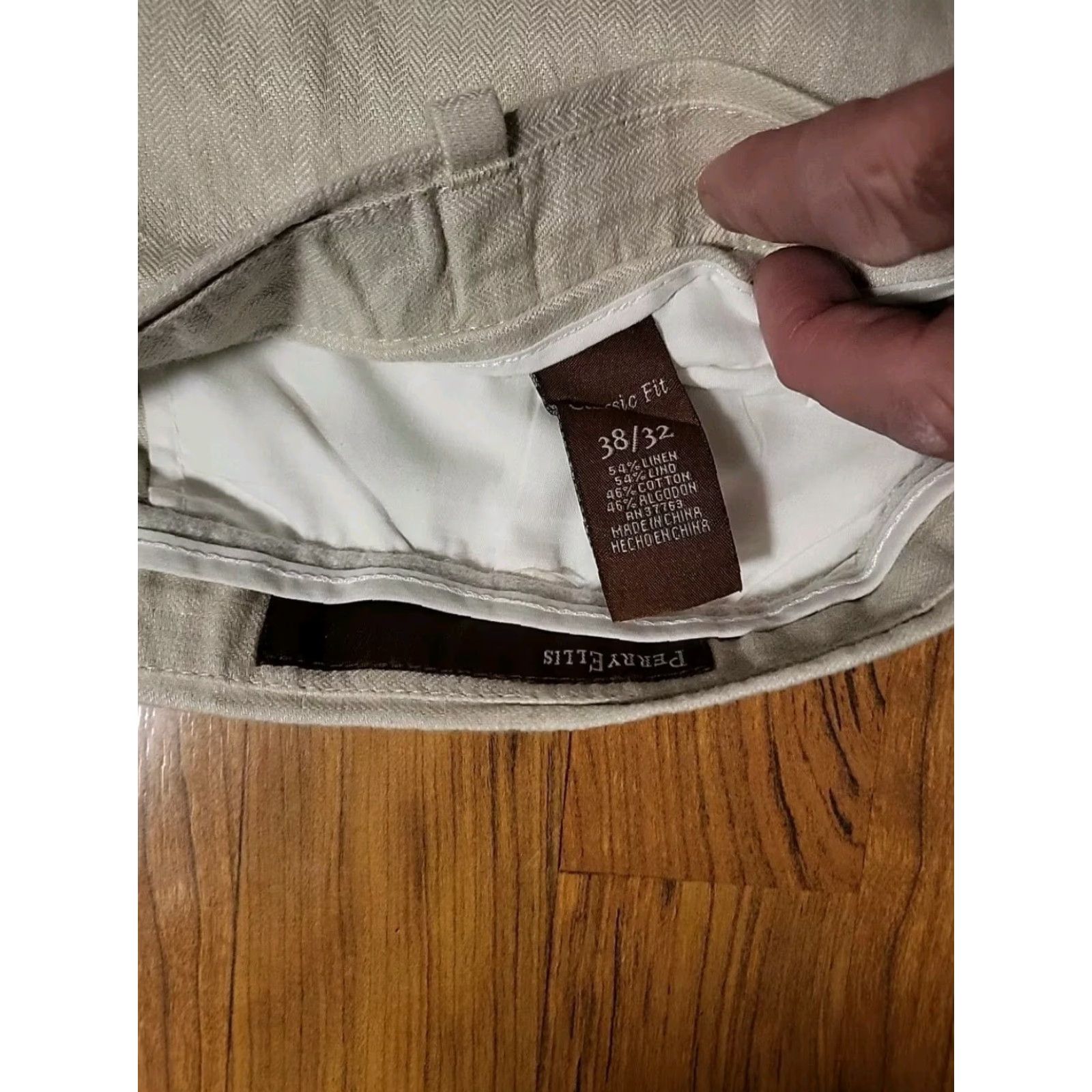 Perry Ellis Perry Ellis Linen Blend Herringbone Wide-Leg Pants Men 38 Regular Beige Natural Nature 90s? Size US 38 / EU 54 - 4 Thumbnail