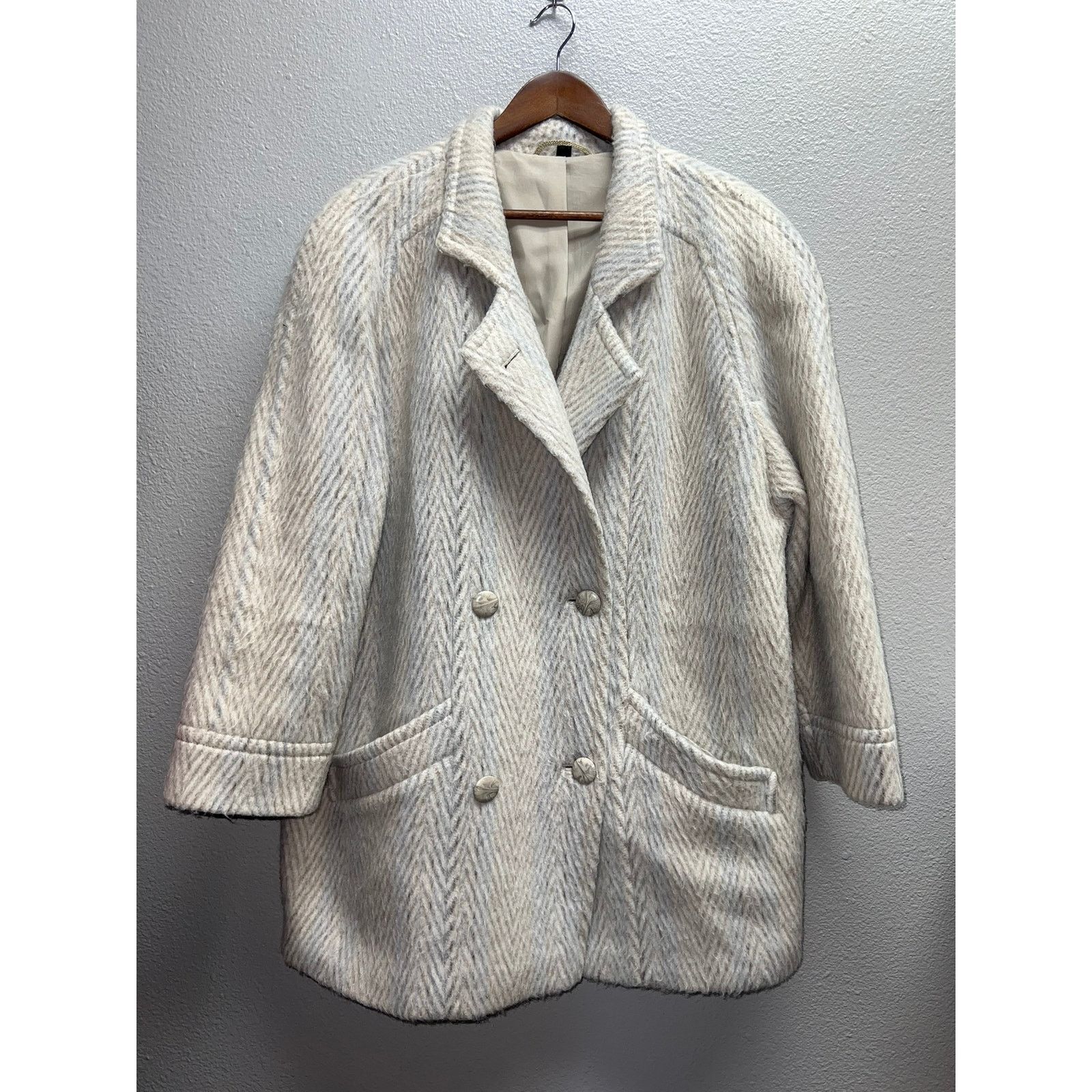 Vintage Womens Luxus Qualitat Mohair Wool Coat Overcoat Herringbone Size XL / US 12-14 / IT 48-50 - 1 Thumbnail