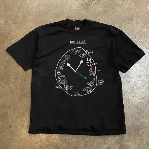 Japanese Brand Black Loose Clock Print Street Short Sleeve T-Shirt Size US L / EU 52-54 / 3 - 2 Thumbnail