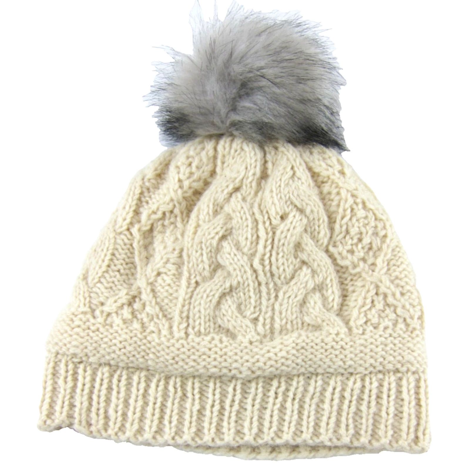 Vintage Serenity Tibet Beanie Hat One Size Ivory Wool Lined Pom Pom Hand Knit Nepal OS Women Size ONE SIZE - 2 Thumbnail
