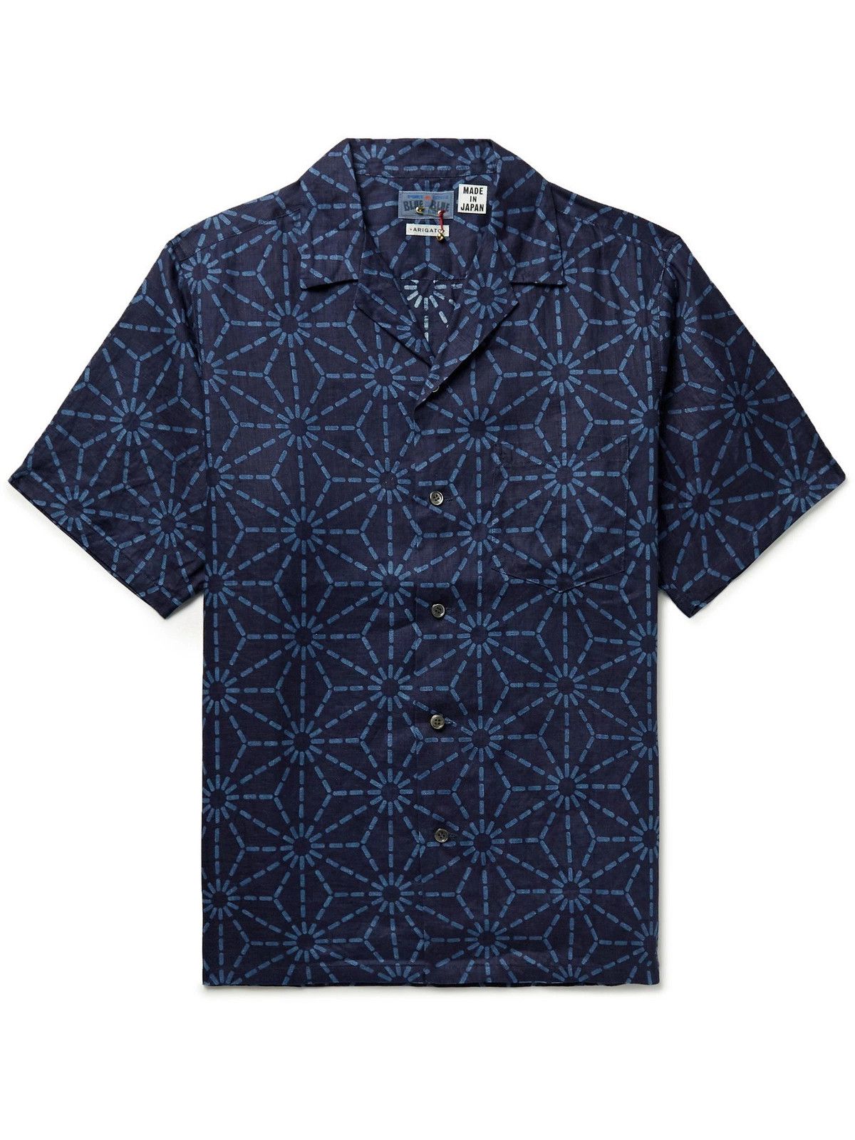 Blue Blue Japan Asanoha Hemp Pattern Linen Aloha Vacation Shirt Camp Collar Size US M / EU 48-50 / 2 - 1 Thumbnail