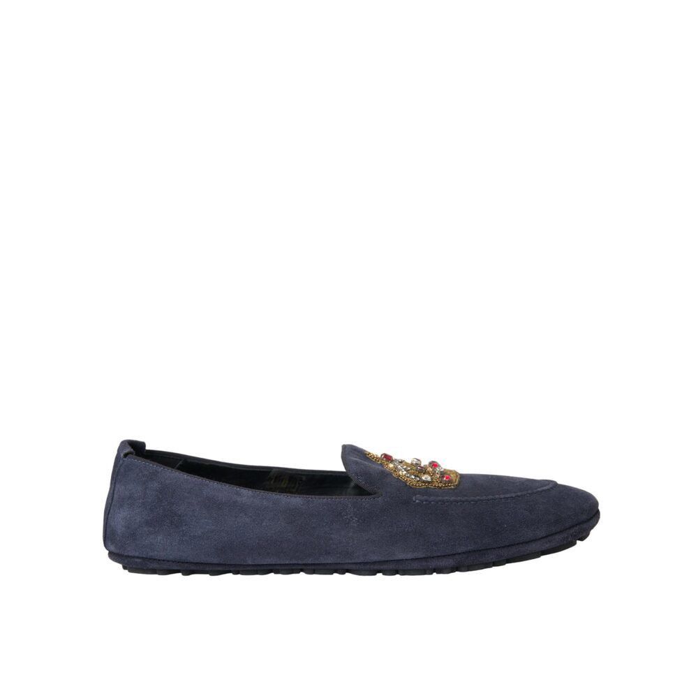 Dolce & Gabbana Dolce & Gabbana Blue Leather Suede Crystal Crown Loafers Sho Size US 7 / EU 40 - 1 Thumbnail