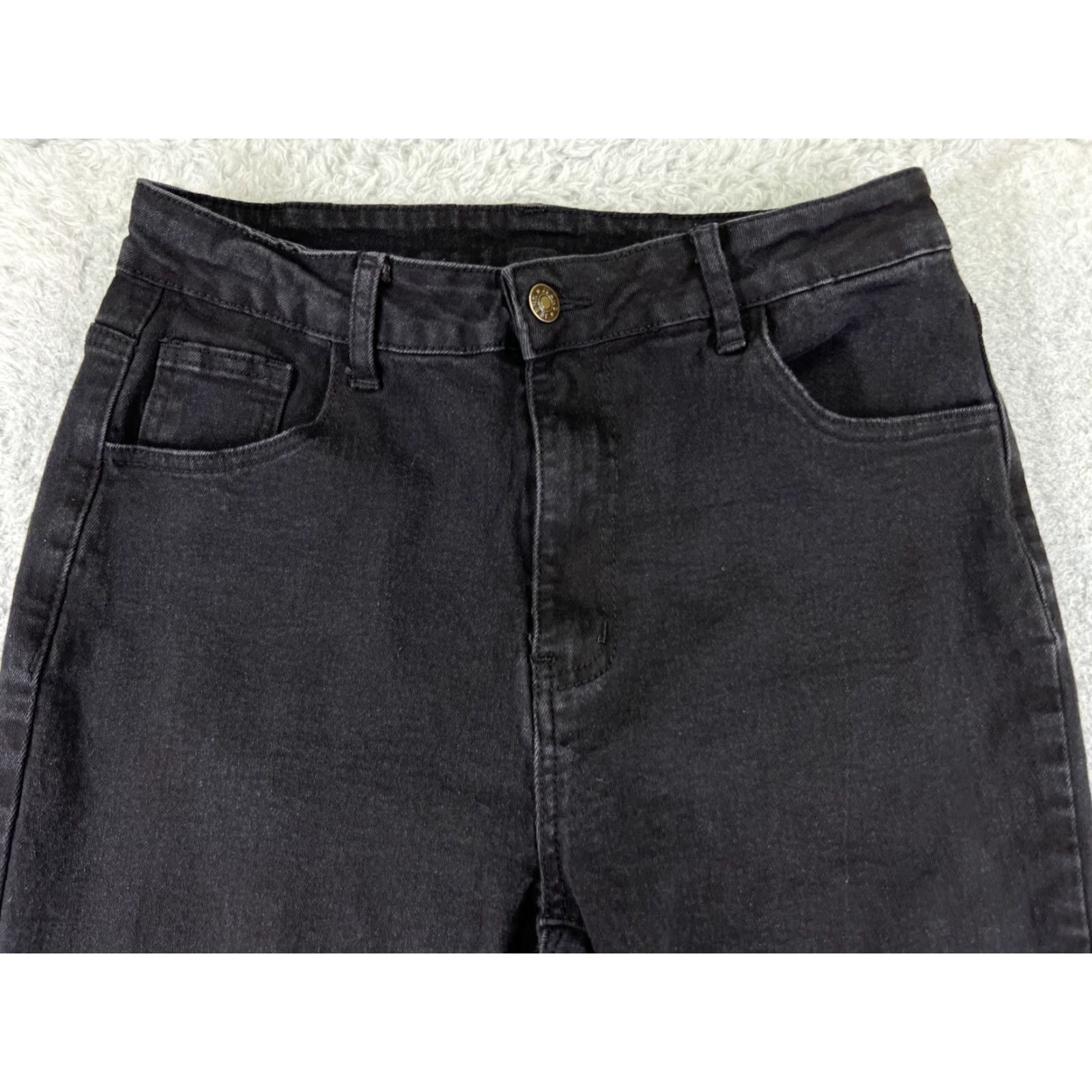 Shein Shein Jeans Womens 8 Black Denim Wide Flare Raw Hem Cotton Blend 26x31 Size 30" / US 8 / IT 44 - 4 Thumbnail