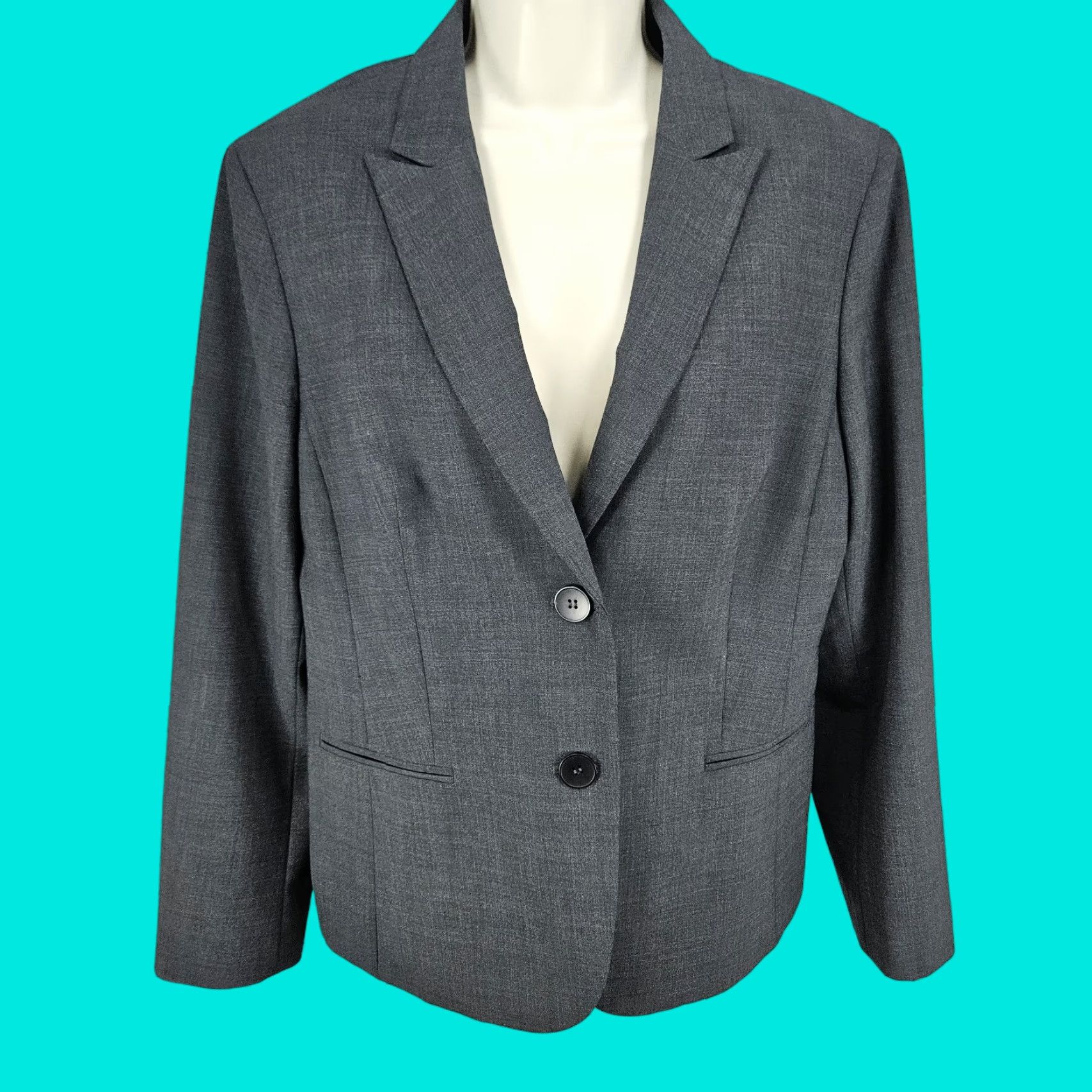 Jones New York Jones NY Grey Wool Blend Stretch Platinum Easy Care Peak Blazer Suit Jacket 16 Size XXL / US 16-18 / IT 52-54 - 1 Thumbnail