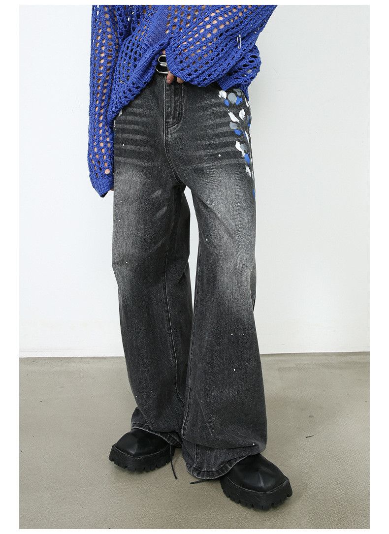 Japanese Brand Fashionable ink-splashed men's American high street jeans Size US 32 / EU 48 - 3 Thumbnail