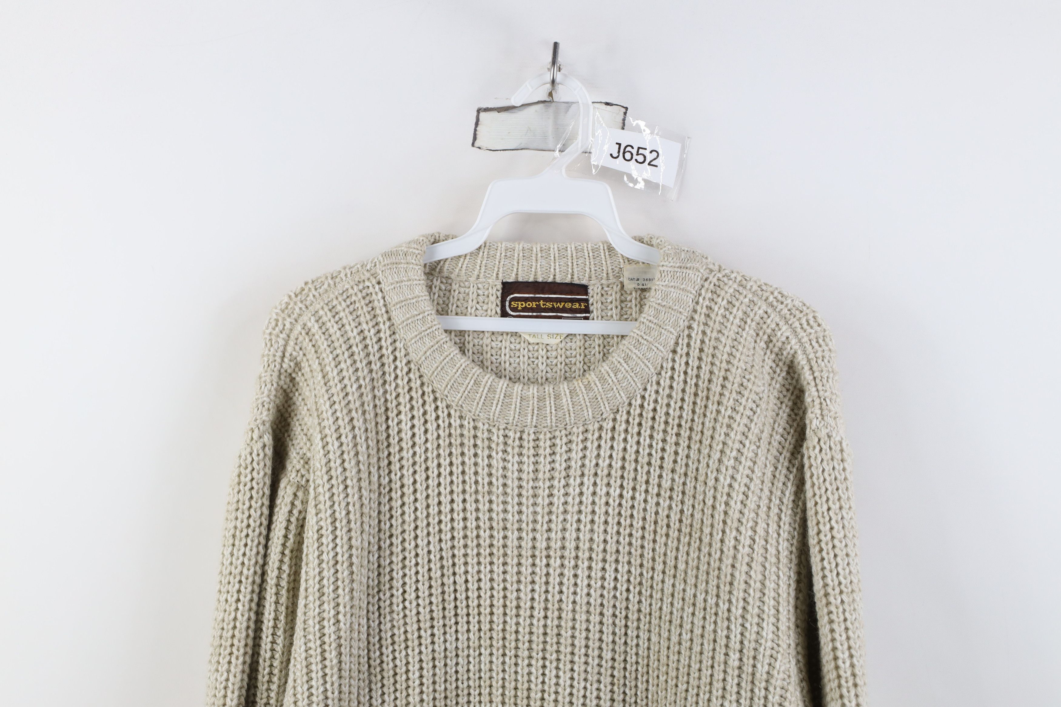 Vintage Vintage 70s Streetwear Chunky Ribbed Knit Sweater Beige Size US XL / EU 56 / 4 - 2 Thumbnail