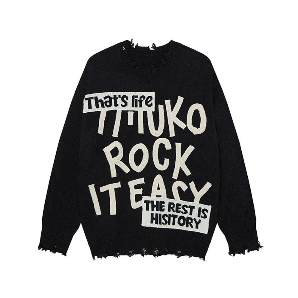 Vintage Men's raw edge casual embroidered letter loose sweater Size US M / EU 48-50 / 2 - 1 Thumbnail