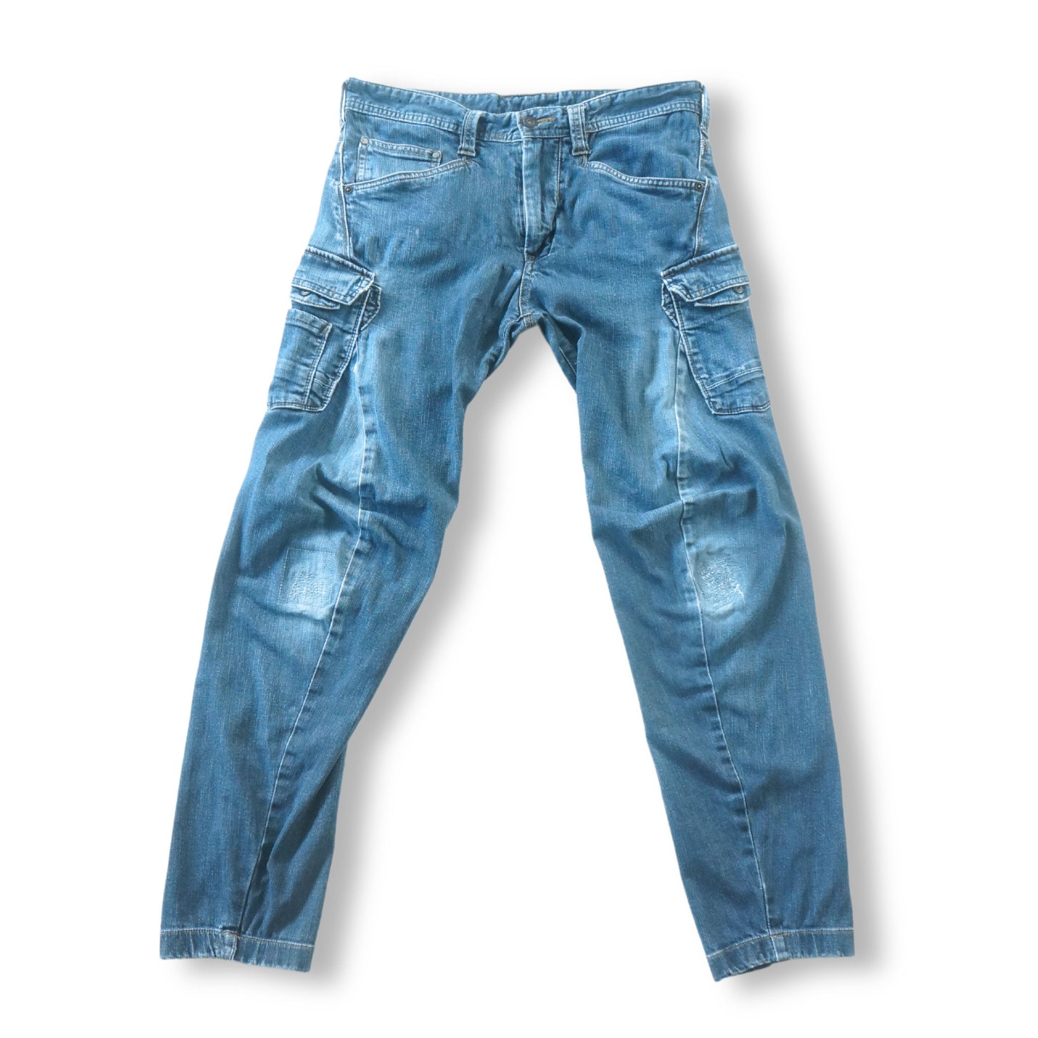 image of Distressed Denim Evenriver Multi Pockets Curved Front Seam Cargo Jeans in Blue, Men's (Size 31)