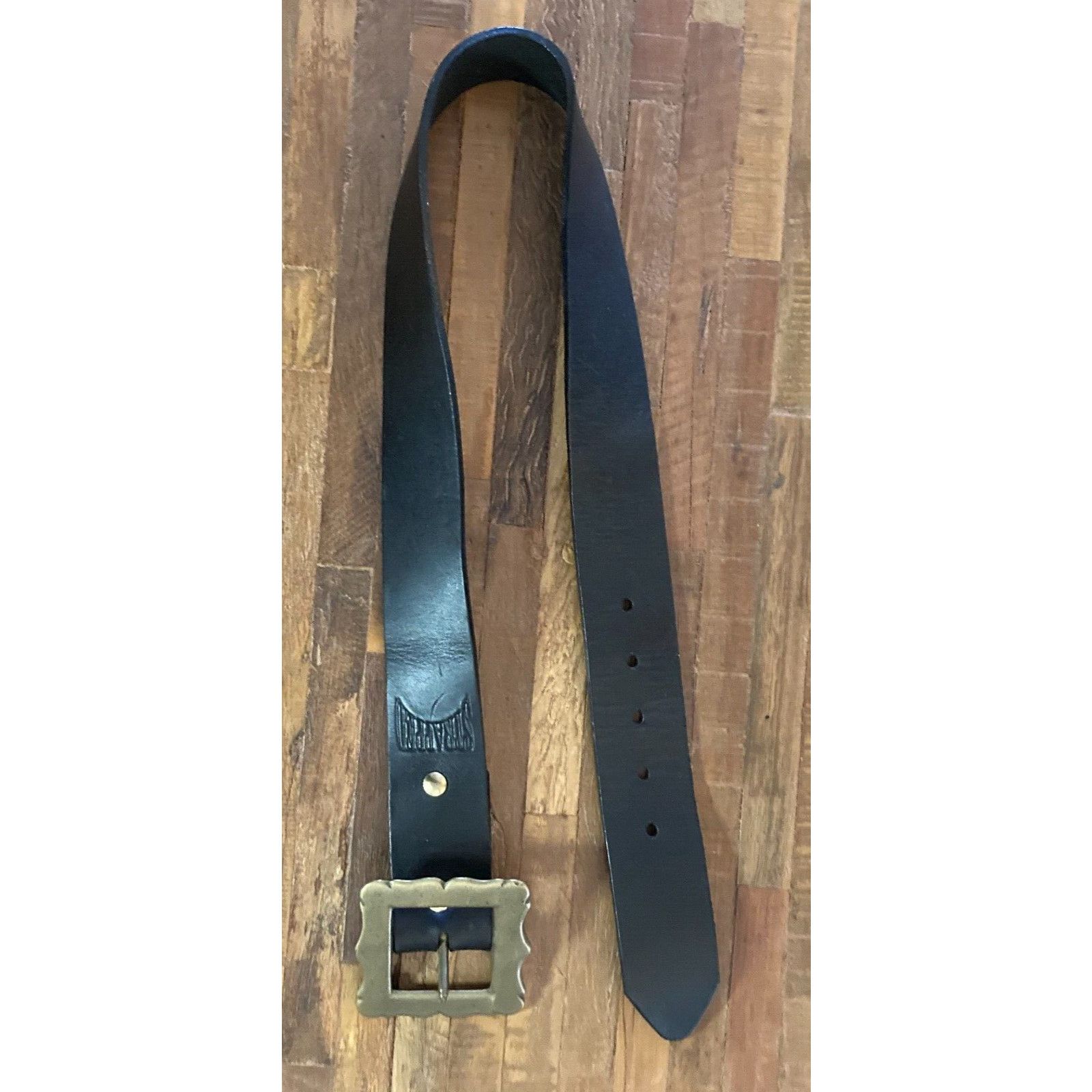 Vintage Vintage 90's Brass & Leather Belt by Strapped, worn 2x. Size ONE SIZE - 6 Thumbnail