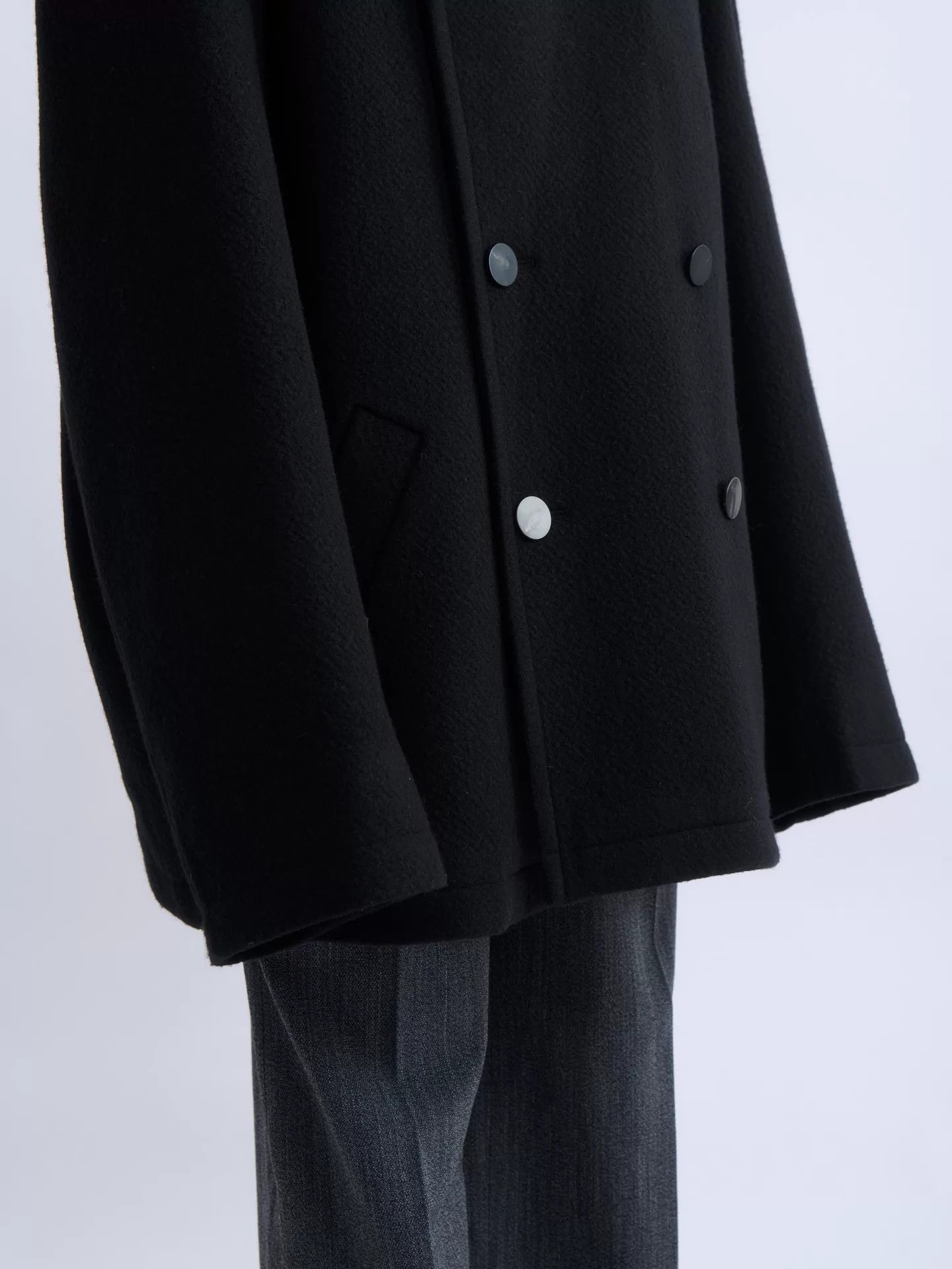 Structure STRUCTURA black boxy double-breasted wool short pea coat Size M / US 6-8 / IT 42-44 - 7 Thumbnail