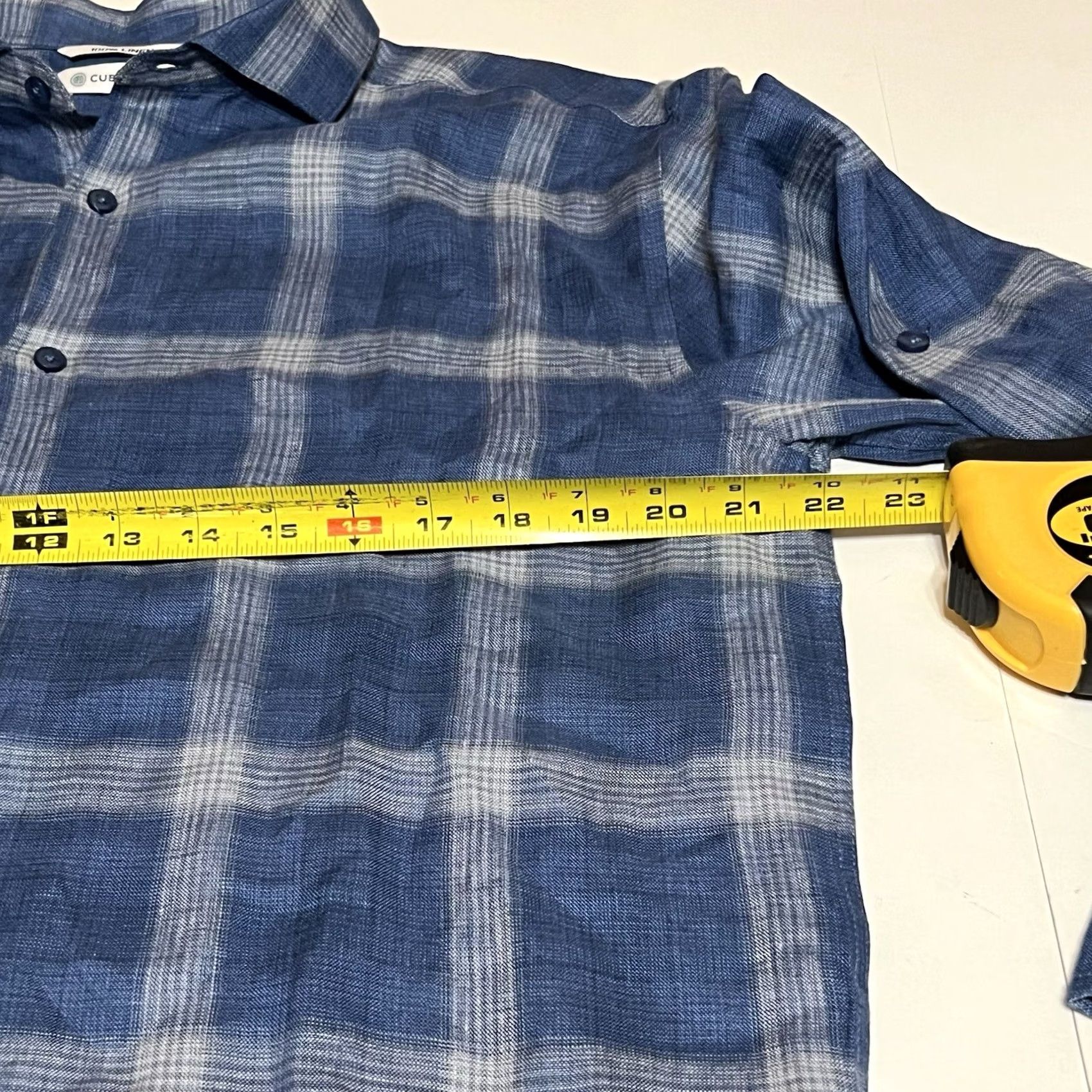 Cubavera Cubavera Shirt Men M Long Sleeve Blue Linen Plaid Button-Up Collared Size US M / EU 48-50 / 2 - 6 Thumbnail