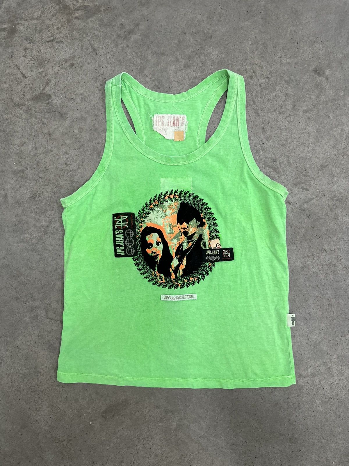 image of Jean Paul Gaultier Green Ribbed 001 Gaultier Neon Tanktop, Men's (Size Small)