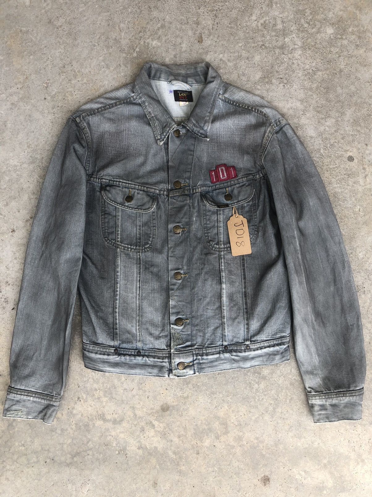 image of Lee 101J Denim Jacket Distressed Jeans in Grey, Men's (Size Large)