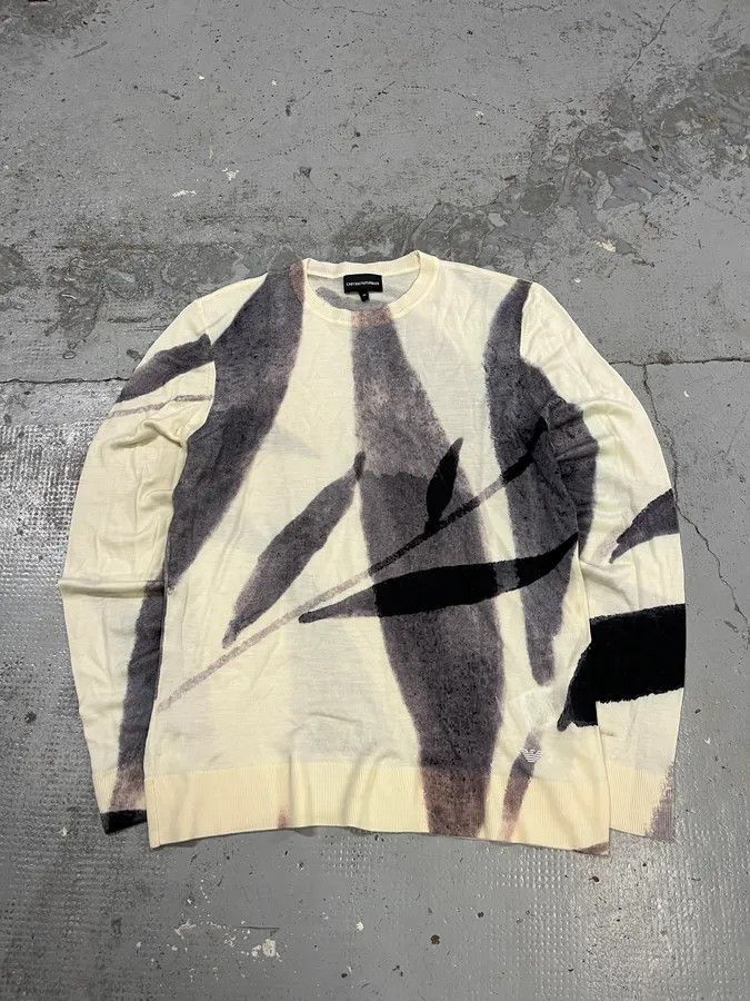 Emporio Armani AW2023 Emporio Armani Ink Leaves White & Grey Sweater Size US M / EU 48-50 / 2 - 3 Thumbnail