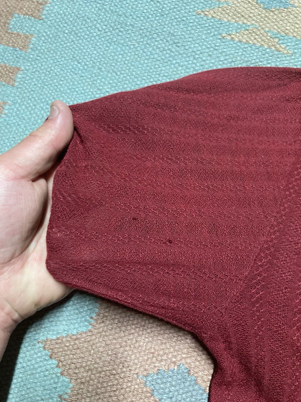 Vintage 1960s waffle knit polo shirt short sleeve maroon acrylic L Size US L / EU 52-54 / 3 - 7 Thumbnail