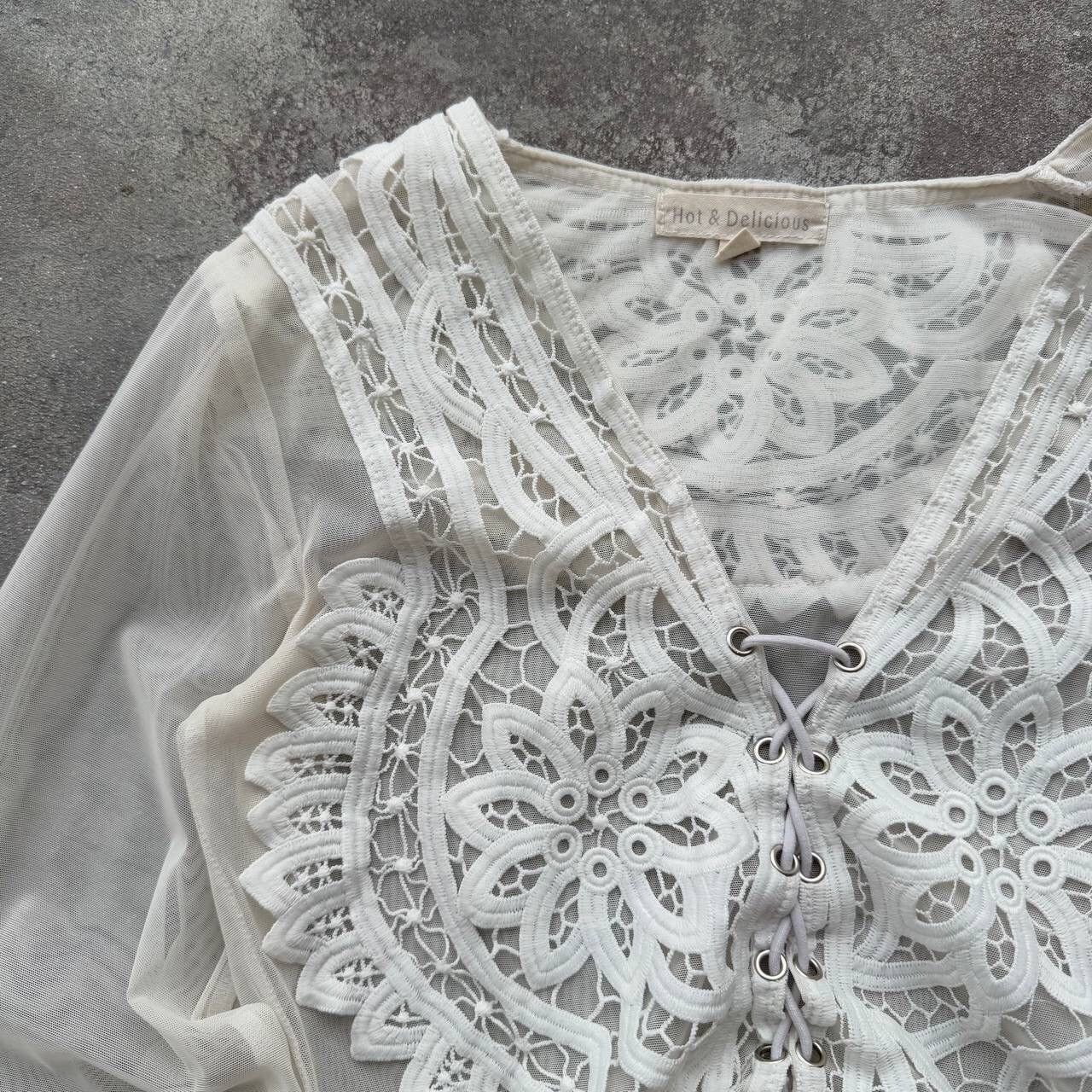 Hysteric Glamour × Japanese Brand × Vintage Vintage Mesh Lace Details Long Sleeve Blouse Size M / US 6-8 / IT 42-44 - 3 Thumbnail
