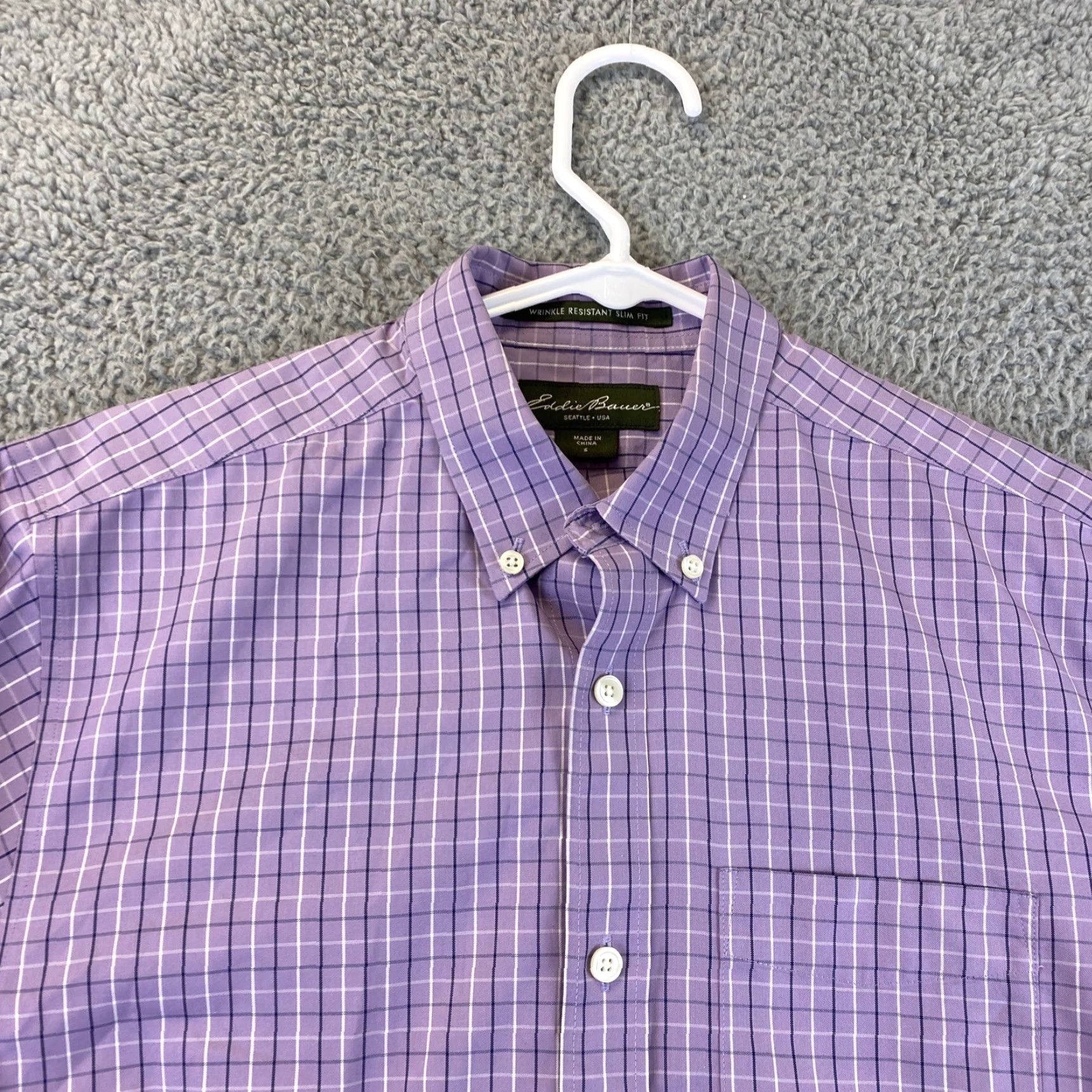 Eddie Bauer EDDIE BAUER Men's Purple Checkered Cotton Button-Up Dress Shirt Size S Long Sleeve Size 36R - 3 Thumbnail
