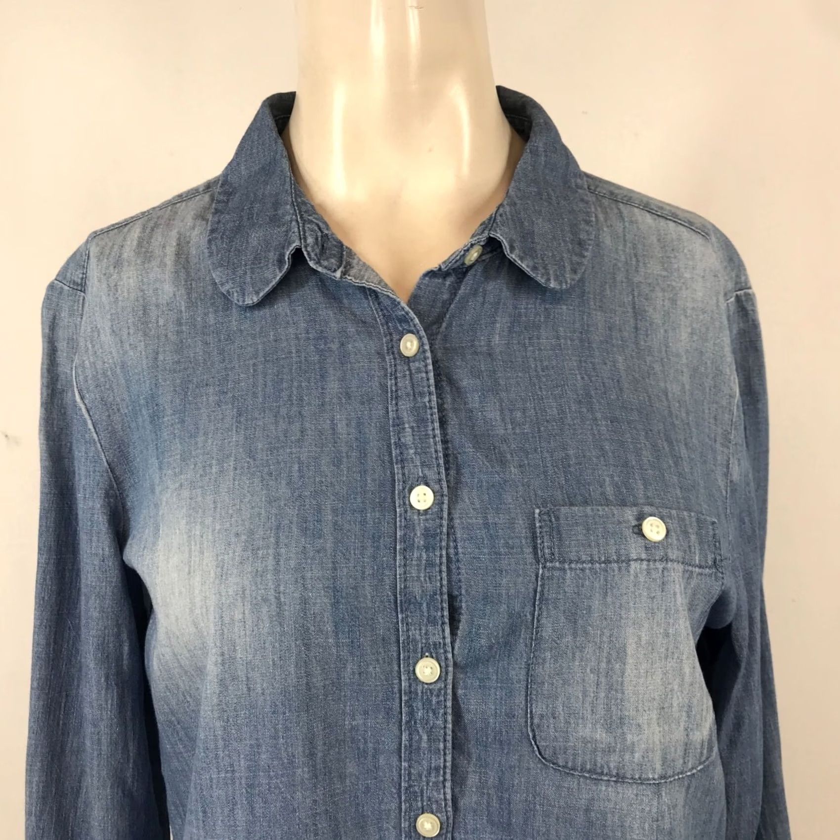 Loft LOFT Womens Small Blue Button Up Top Long Sleeve Collared Top Size S / US 4 / IT 40 - 2 Thumbnail