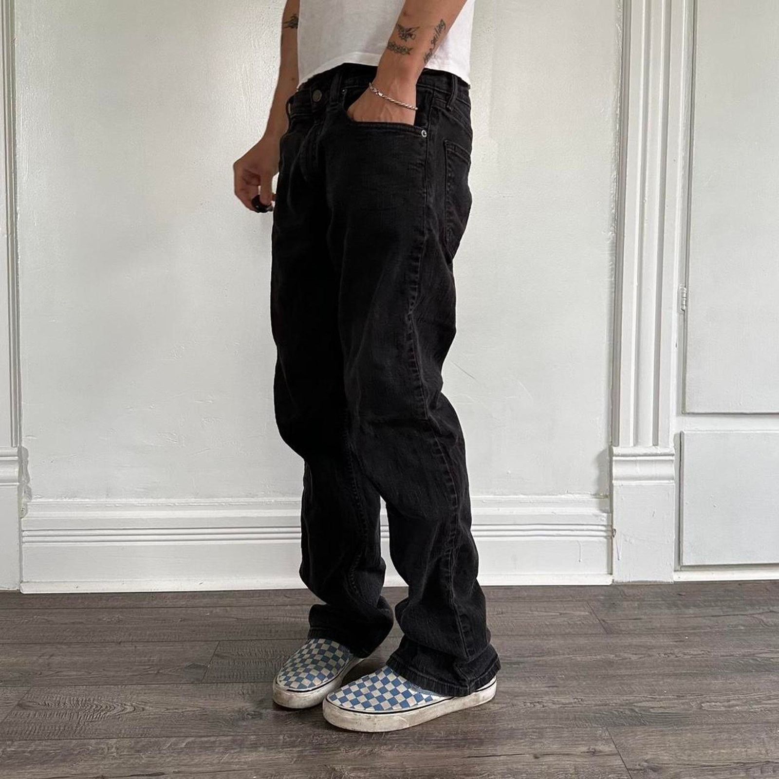 Levi's × Vintage Vintage Black Levis 559 Dark Denim Straight Fit Jeans Pants Size US 36 / EU 52 - 2 Thumbnail