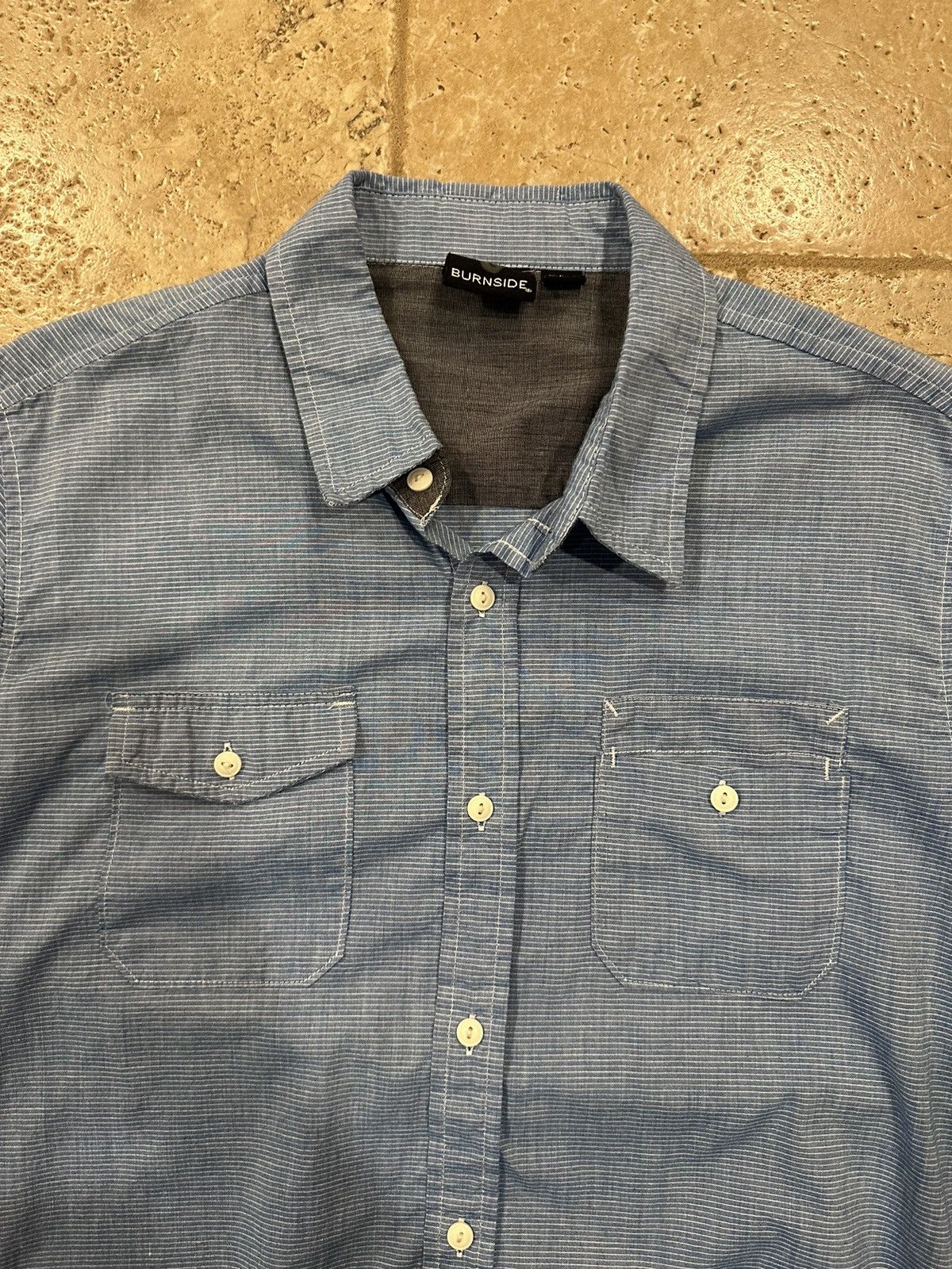 Burnside × Vintage Vintage Burnside Blue White Stripe Button Up Shirt Size US L / EU 52-54 / 3 - 6 Thumbnail
