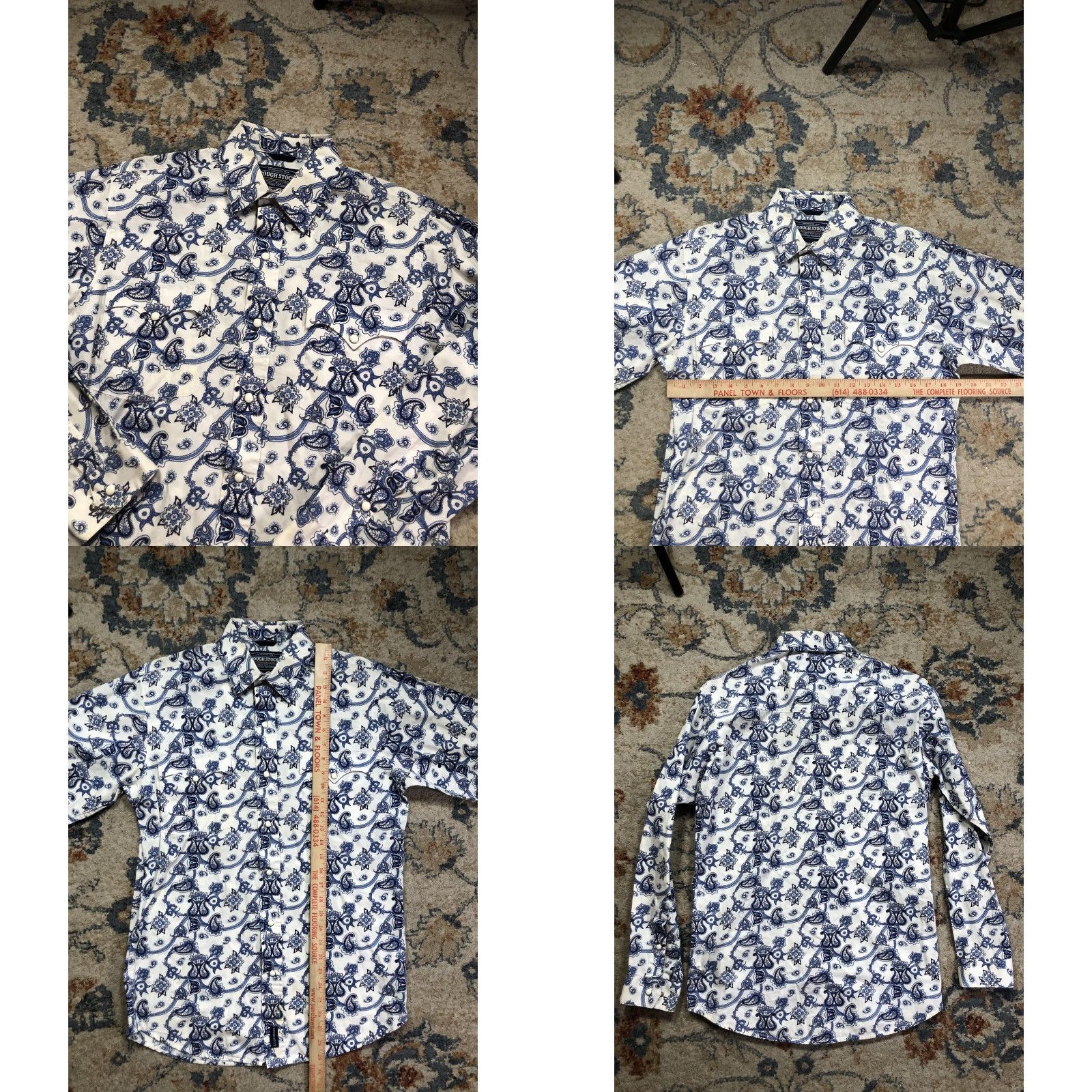 Vintage Rough Stock Shirt Mens Small Blue Paisley Western Pearl Snap Cowboy Long Sleeve Size US S / EU 44-46 / 1 - 8 Thumbnail