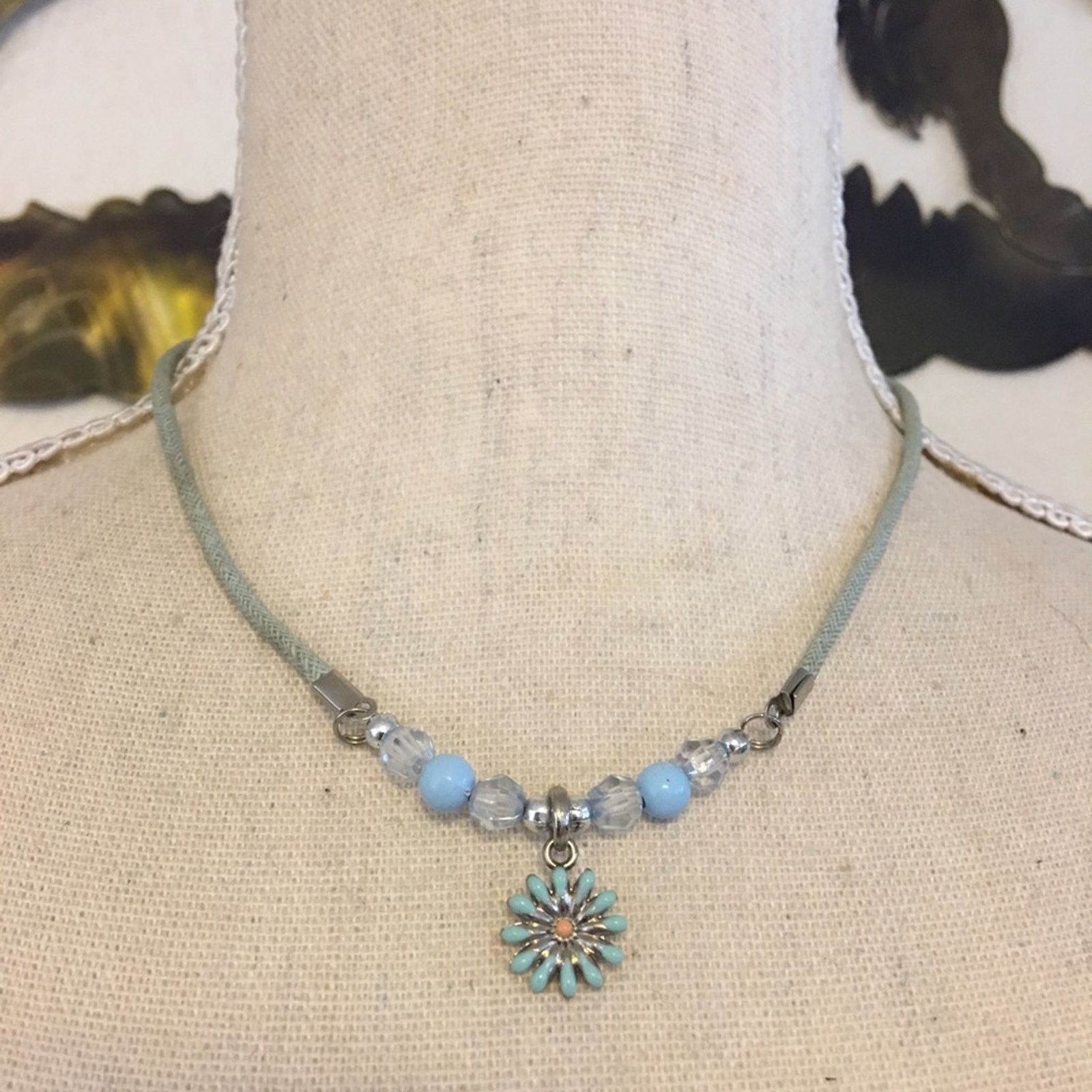 Jewelry Blue floral faceted bead fabric cord necklace Size ONE SIZE - 1 Thumbnail