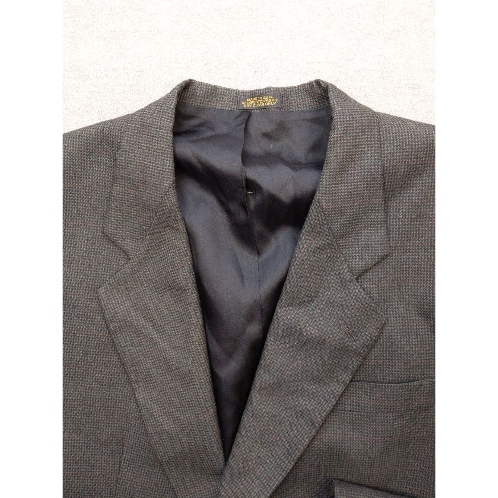 Vintage Hunting Horn Sport Coat Blazer Mens 44R Gray Check Two-Button Notch Lapel Single-Breasted Jacket Regular Office Formal Size 44R - 4 Thumbnail