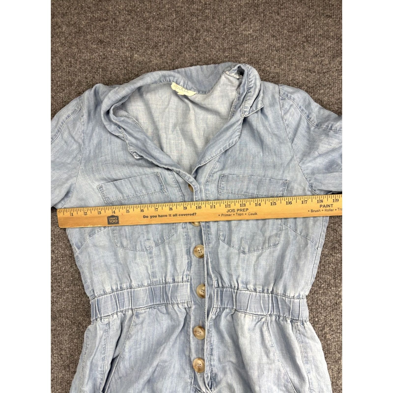 Vintage ROOLEE Jumpsuit Womens Medium Blue Chambray Button Front Short Sleeve Pockets Size 32" / US 10 / IT 46 - 3 Thumbnail
