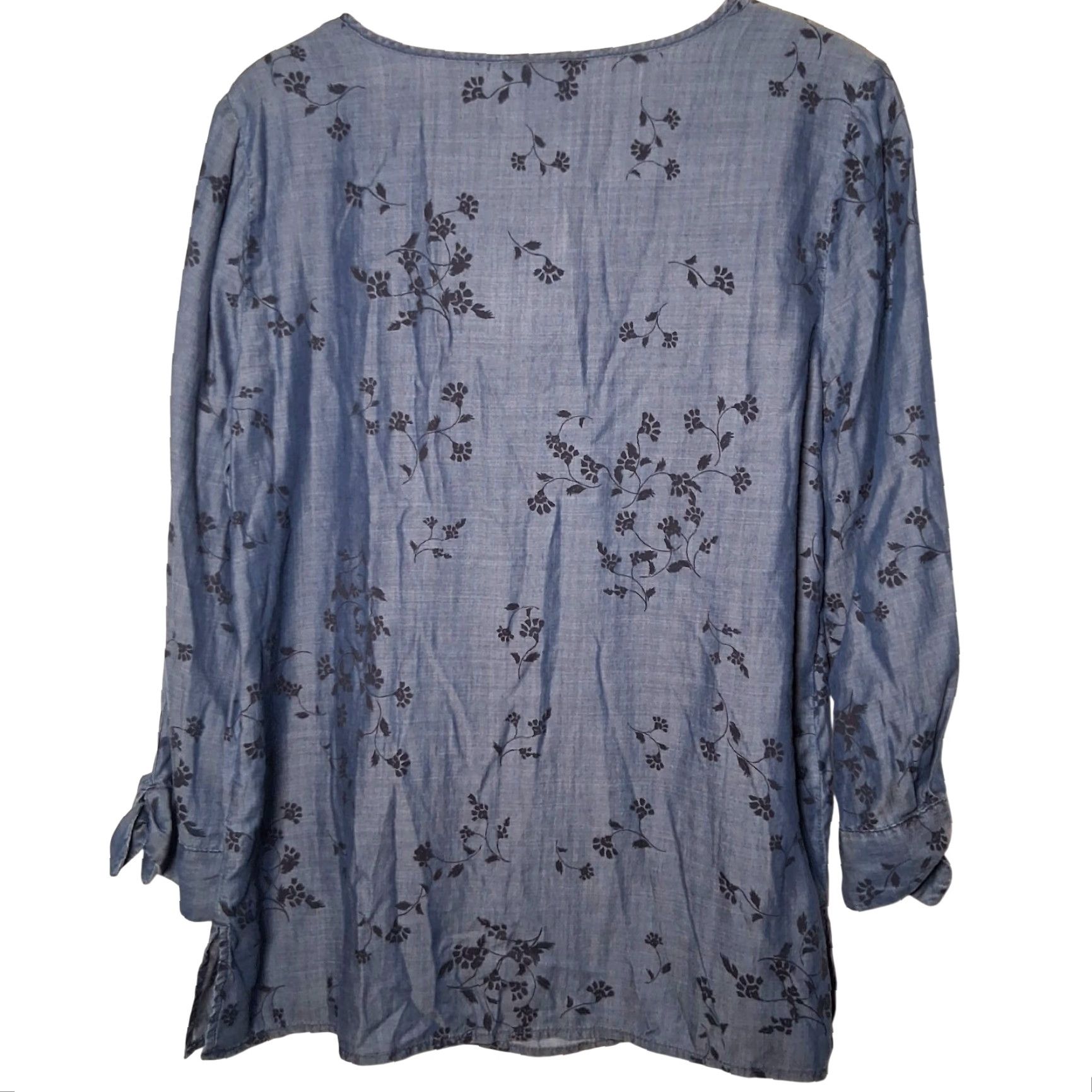 Liz Claiborne Liz Claiborne Blouse Medium Blue Floral Lyocell 3/4 Sleeve Button Bow Cuff NEW Size M / US 6-8 / IT 42-44 - 2 Thumbnail